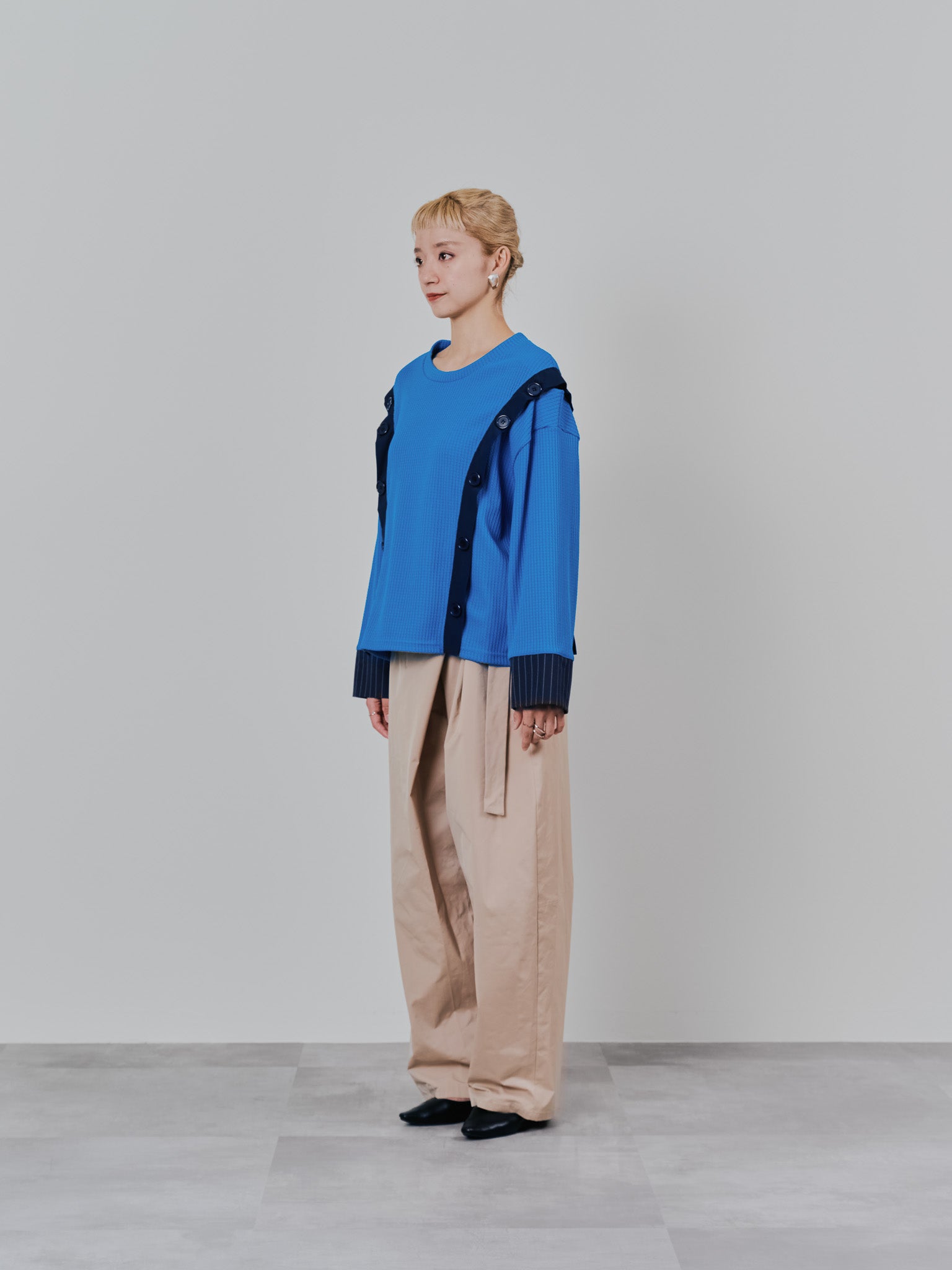 ショルダーオープンワッフルニットライクトップス [601354] blue