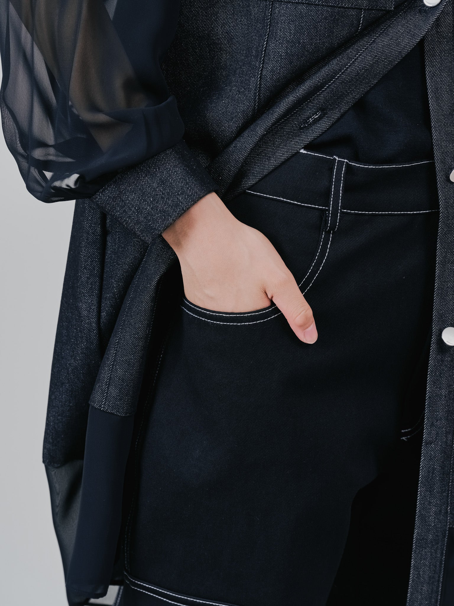 ビックサテンミリタリーポケット配色ステッチパンツ [601359] black