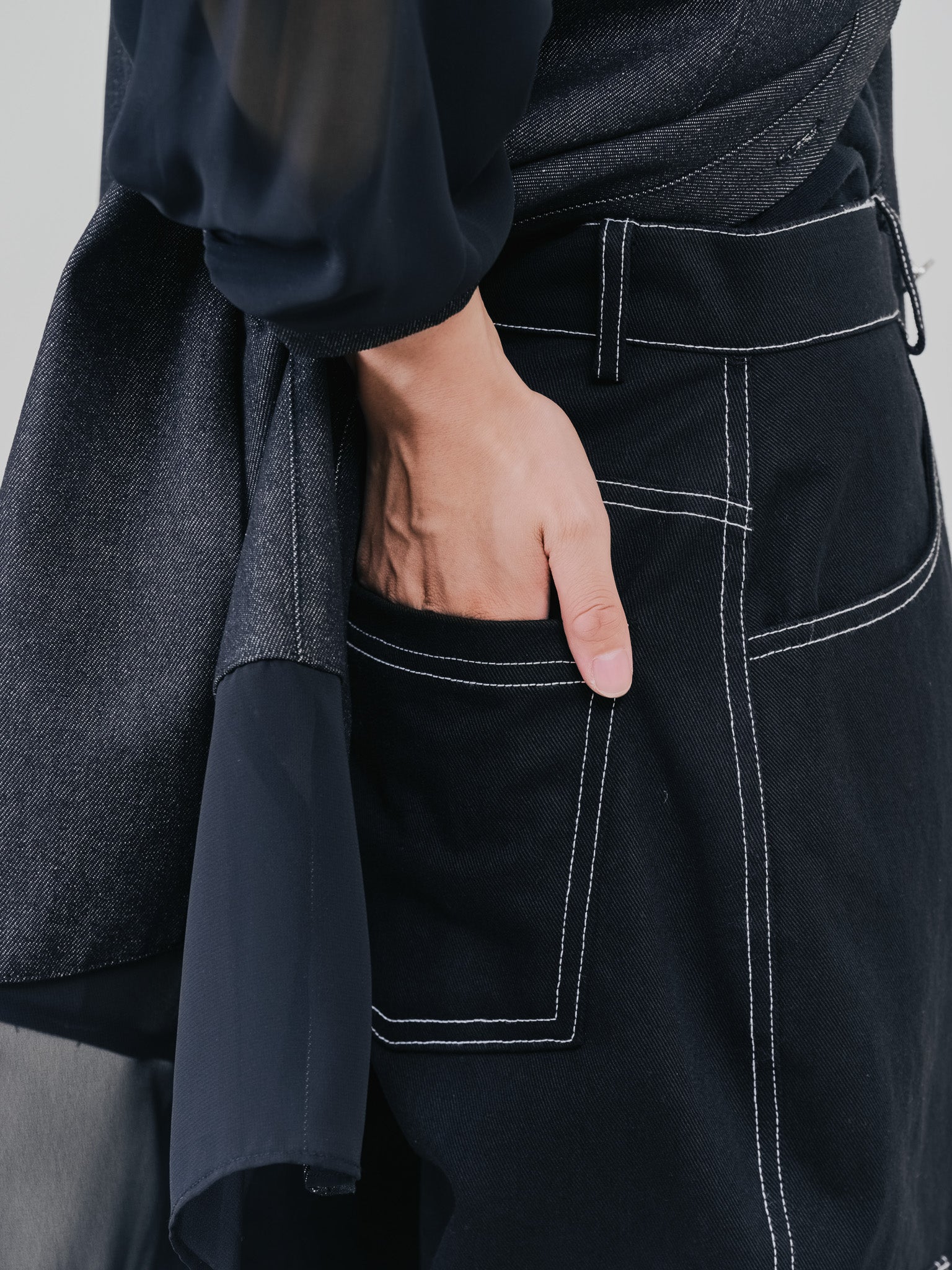 ビックサテンミリタリーポケット配色ステッチパンツ [601359] black
