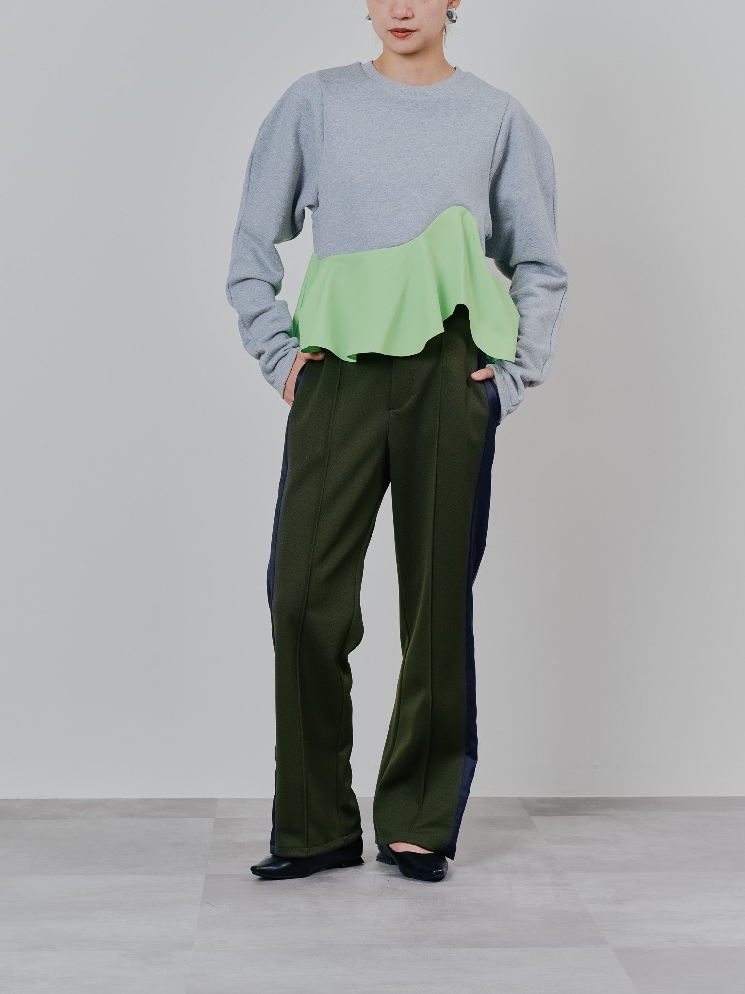 配色サイドライントラックパンツ [603340] khaki