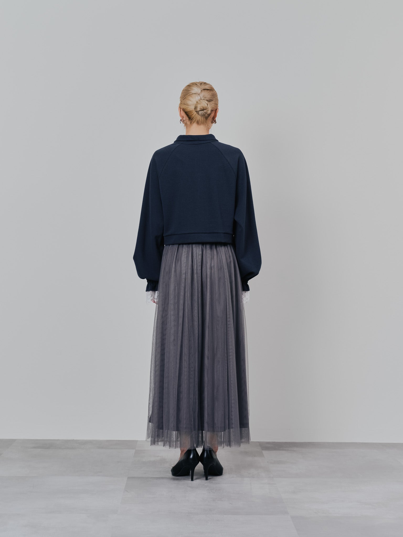 ハーフジップ配色レーストップス [605529] dark navy