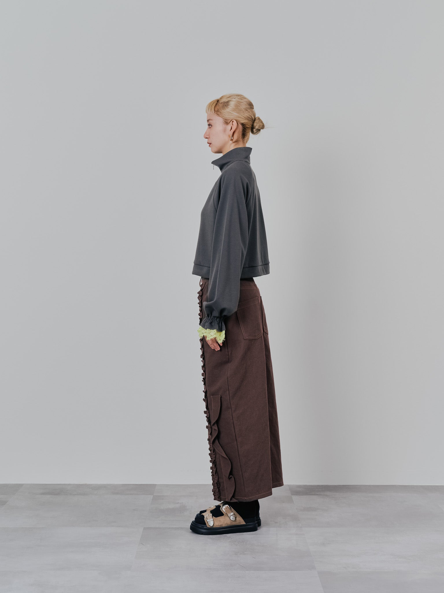 ミックスフリルカツラギタイトスカート [601358] brown