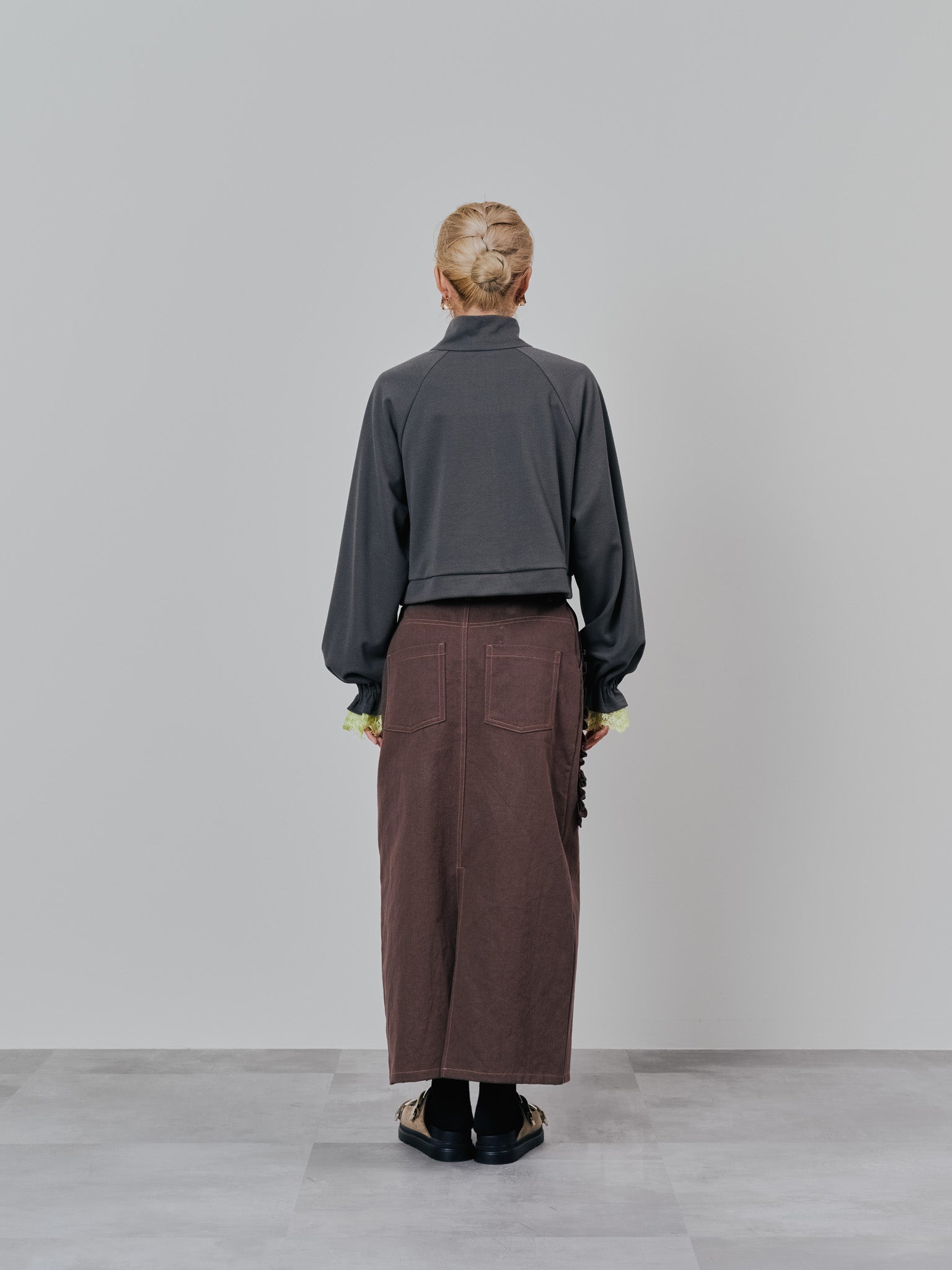 ミックスフリルカツラギタイトスカート [601358] brown