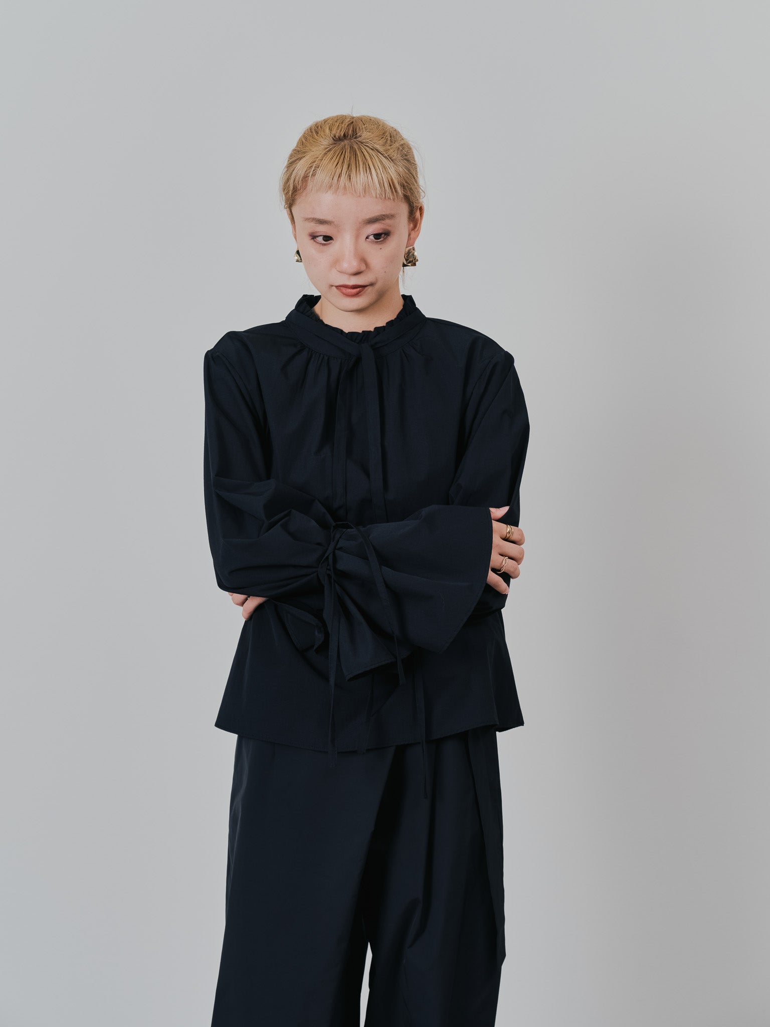 ボータイ2WAYスリーブブラウス [601373] black