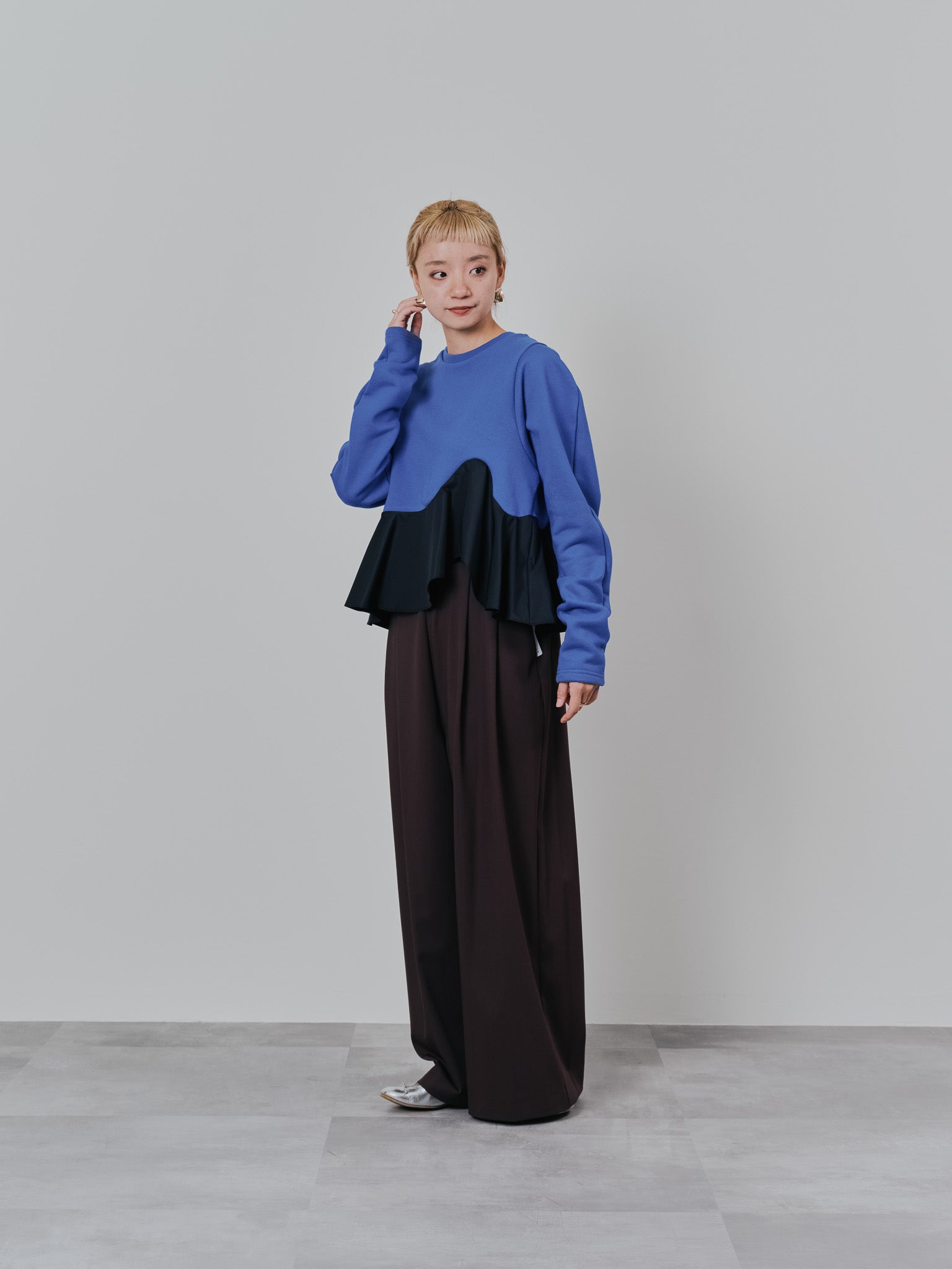 ウェーブ切替ペプラムトップス [601403] blue