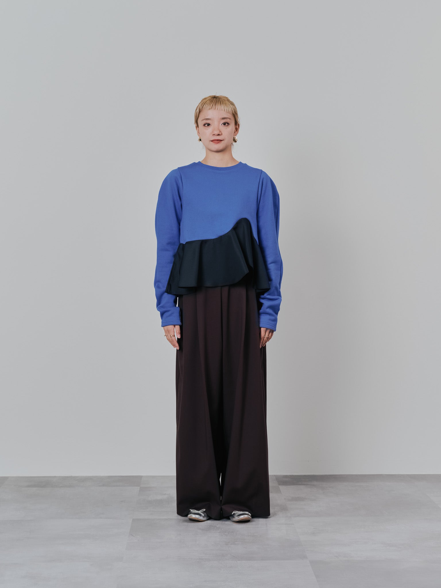 ウェーブ切替ペプラムトップス [601403] blue