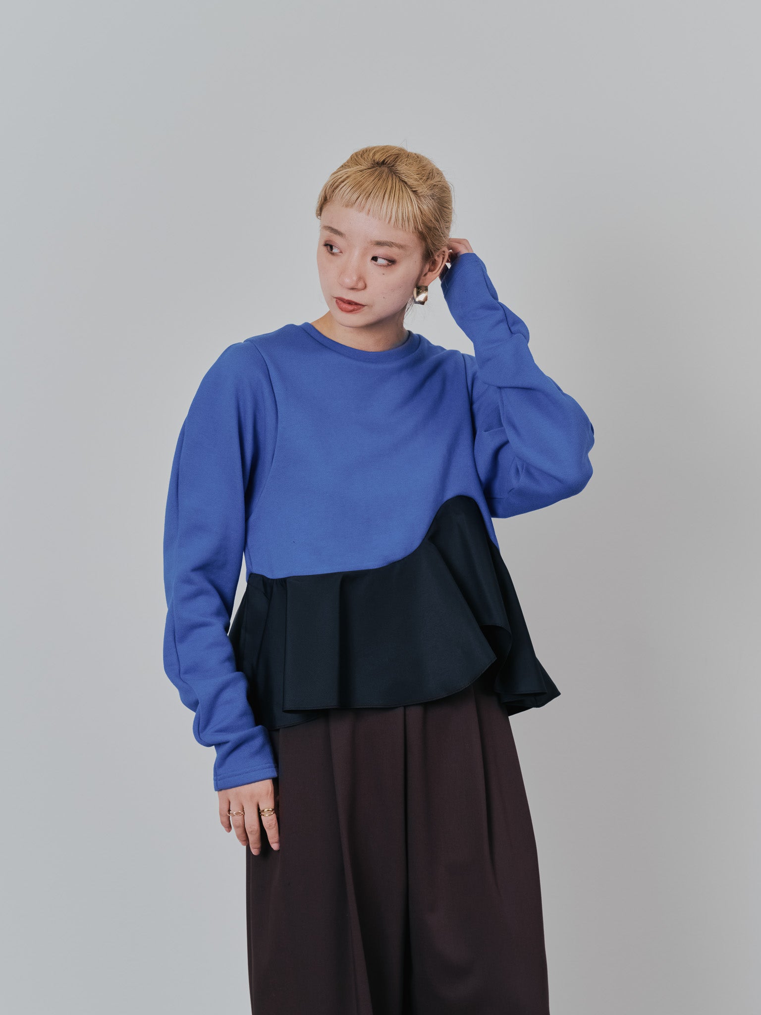 ウェーブ切替ペプラムトップス [601403] blue