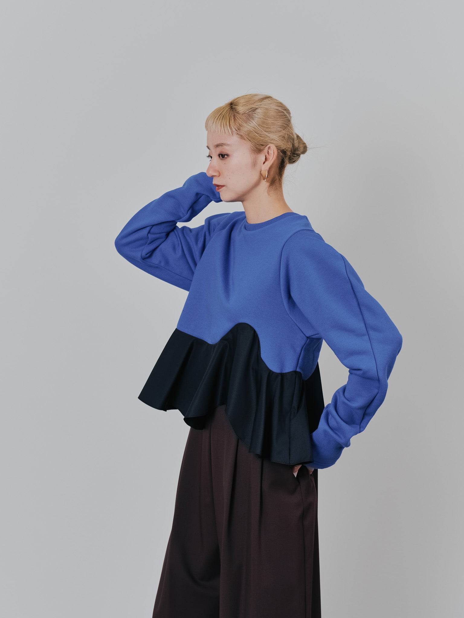 ウェーブ切替ペプラムトップス [601403] blue
