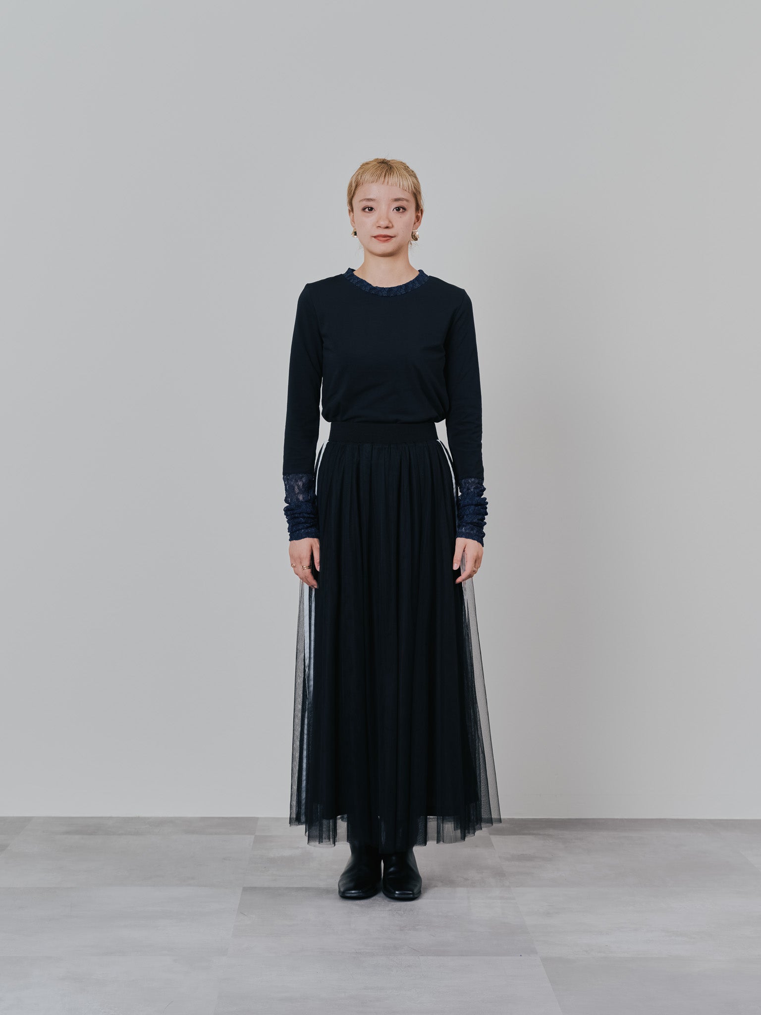 袖レースロンＴ [601400] black