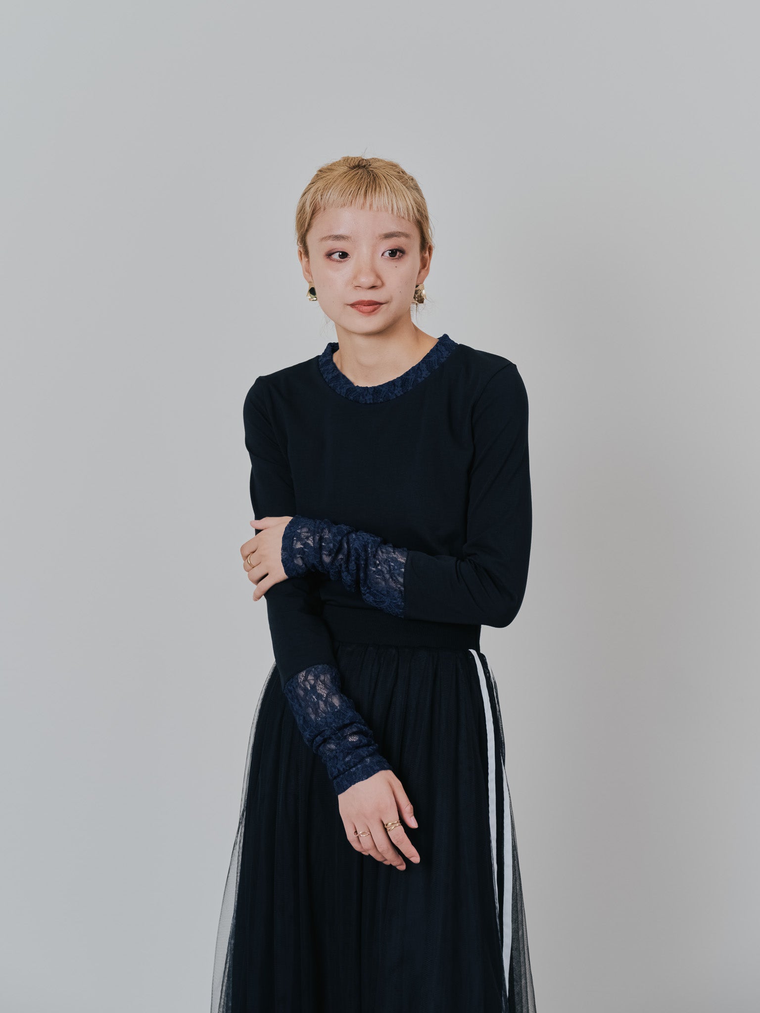 袖レースロンＴ [601400] black