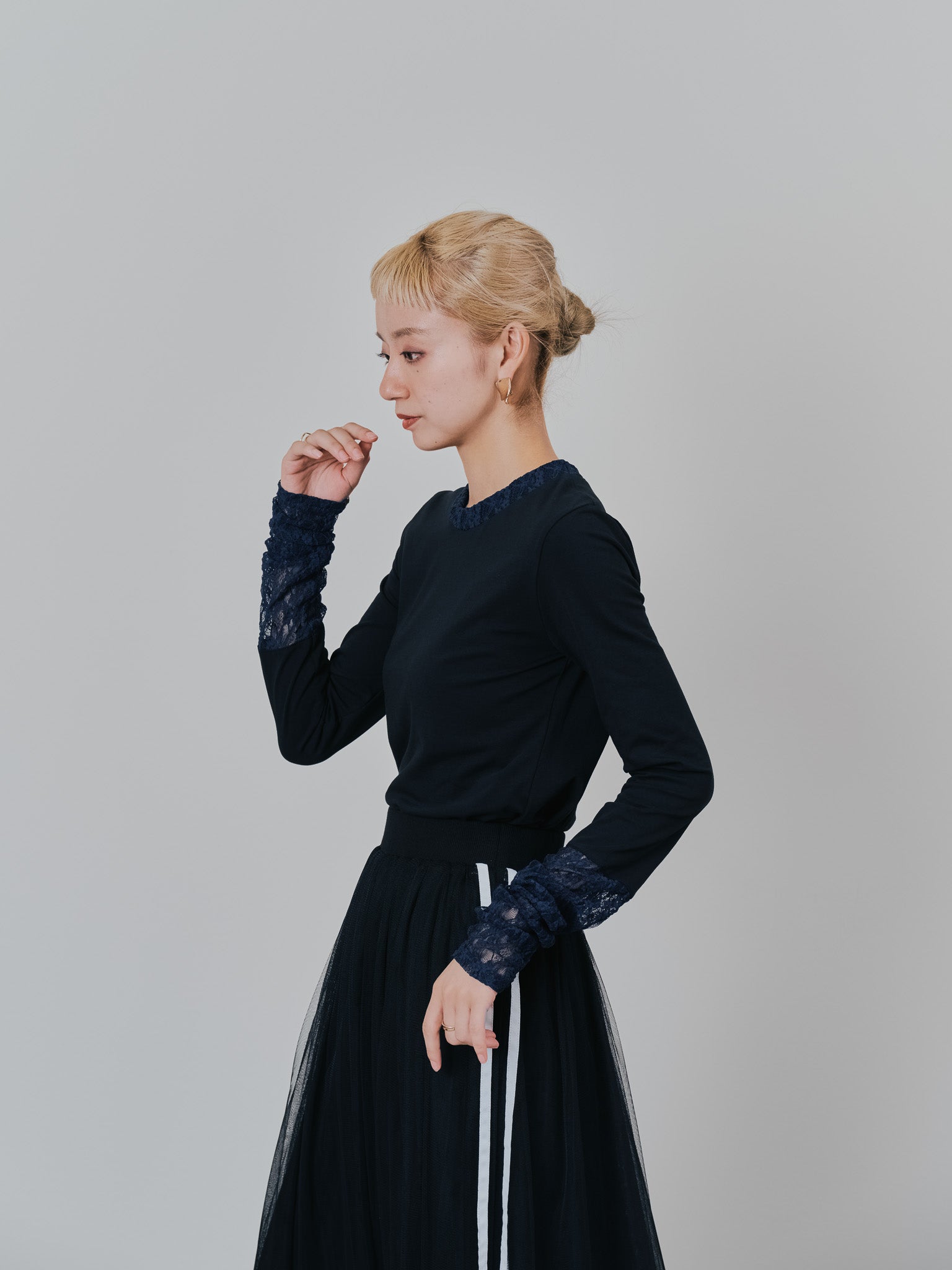袖レースロンＴ [601400] black
