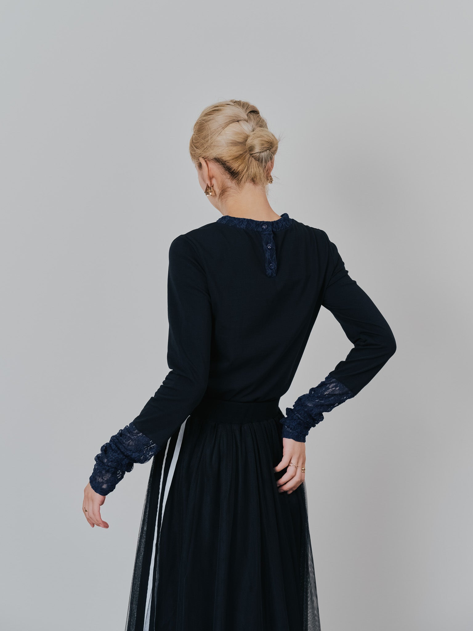 袖レースロンＴ [601400] black