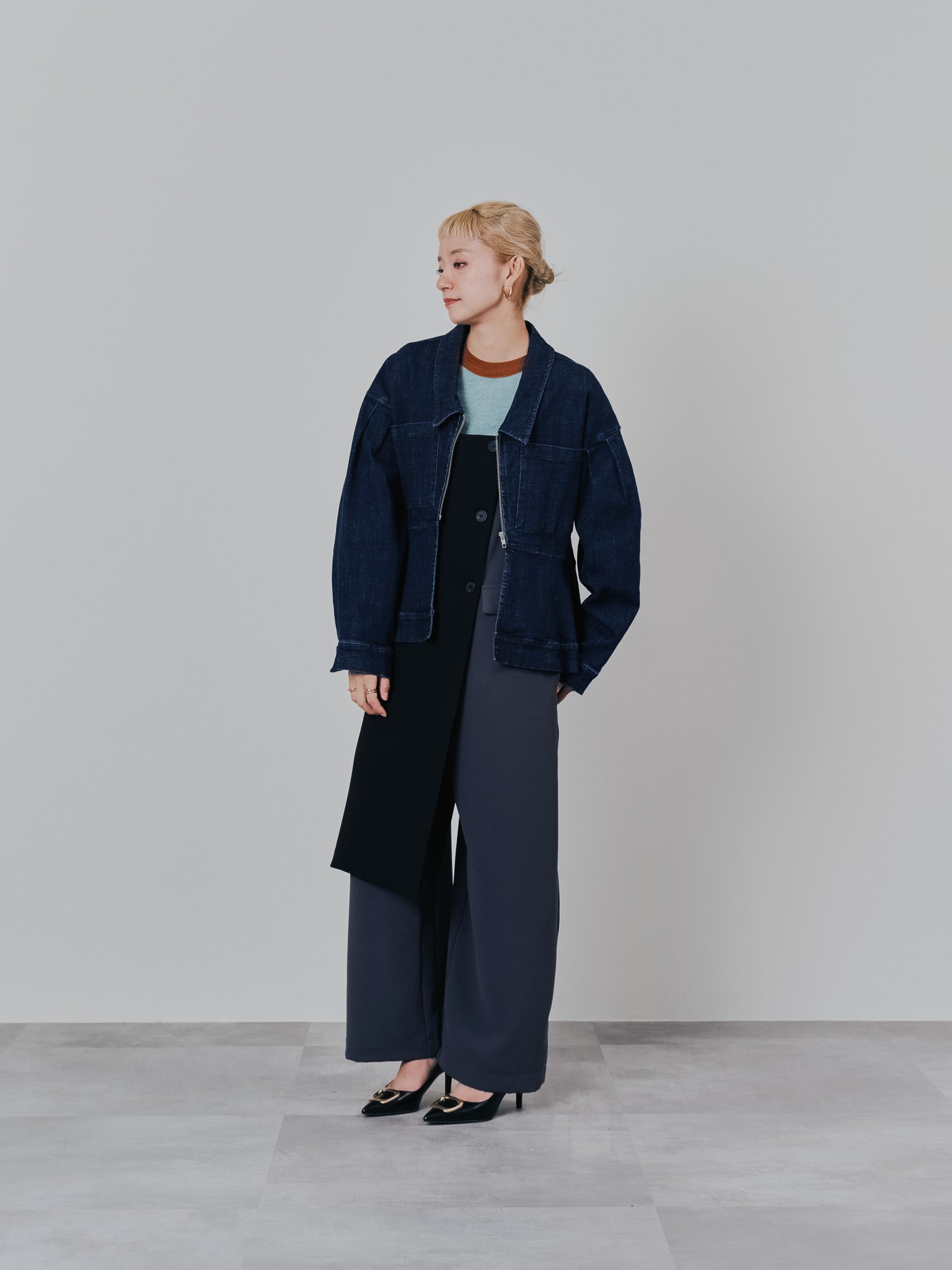 ペプラムデニムジャケット [601384] navy