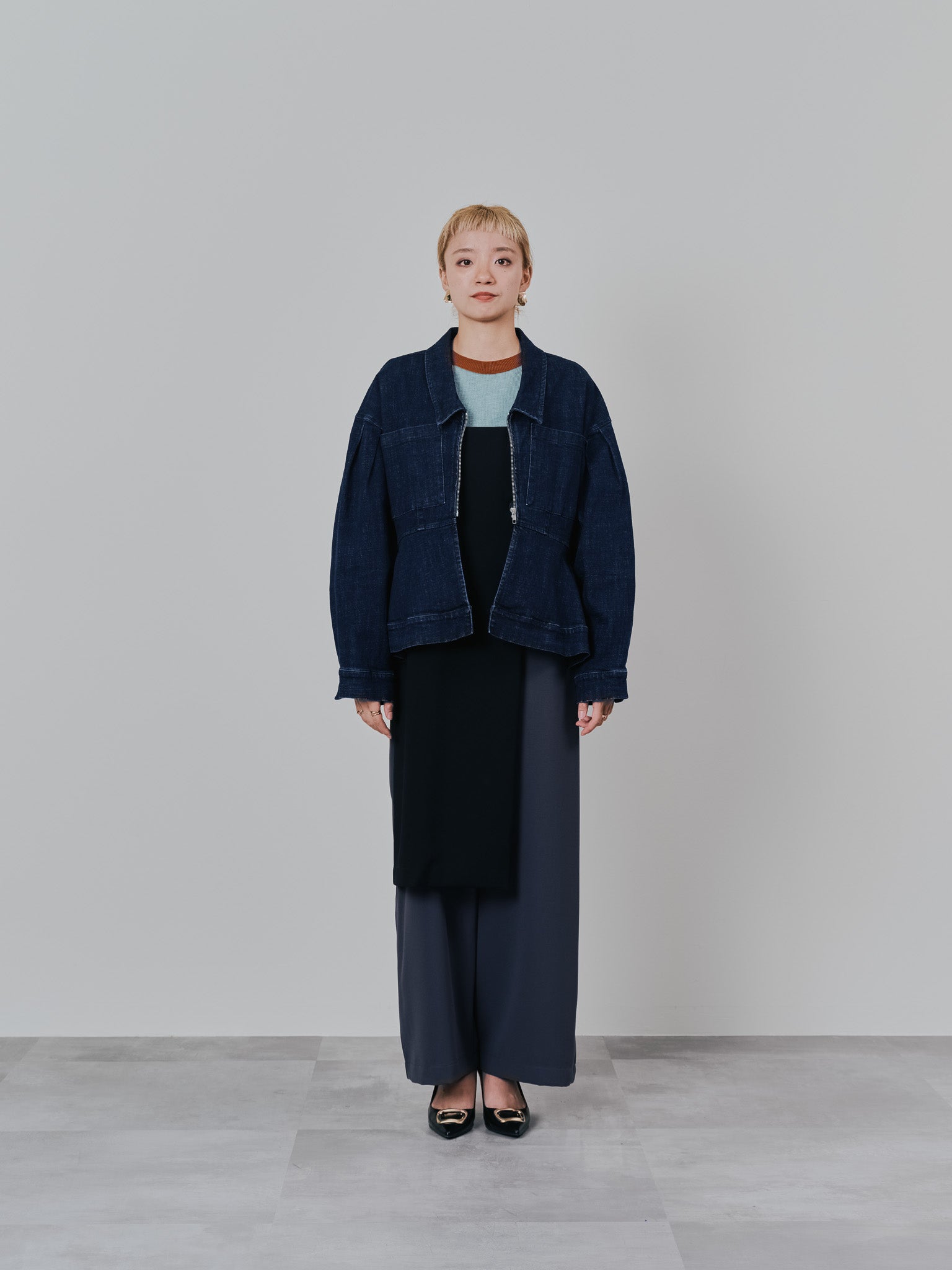ペプラムデニムジャケット [601384] navy
