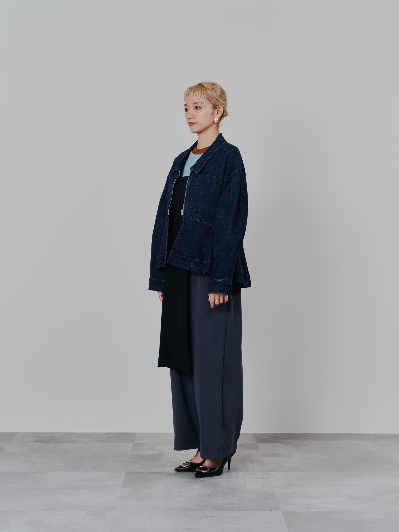 ペプラムデニムジャケット [601384] navy