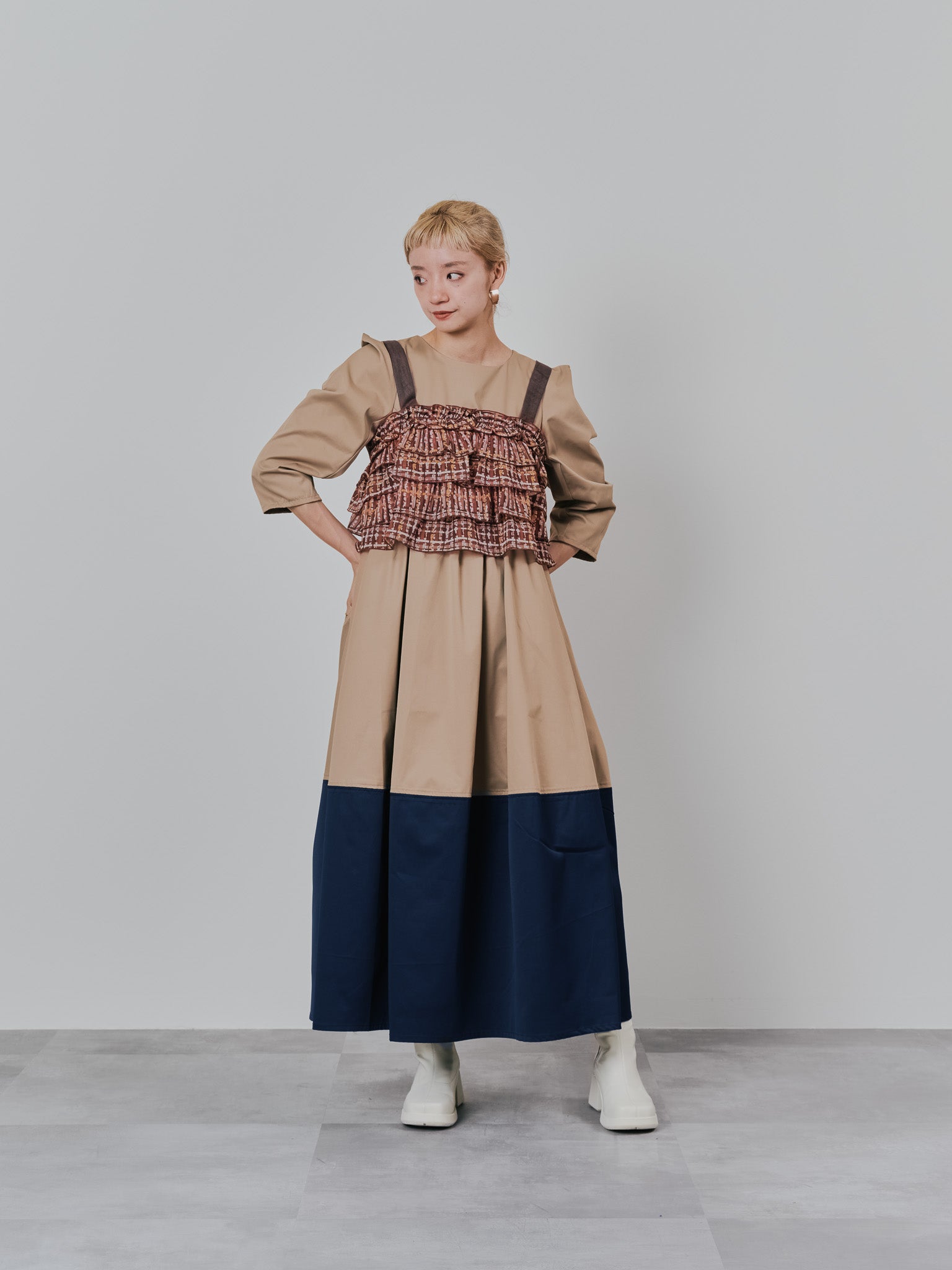 チェックプリントフリルティアードビスチェ [603335] brown