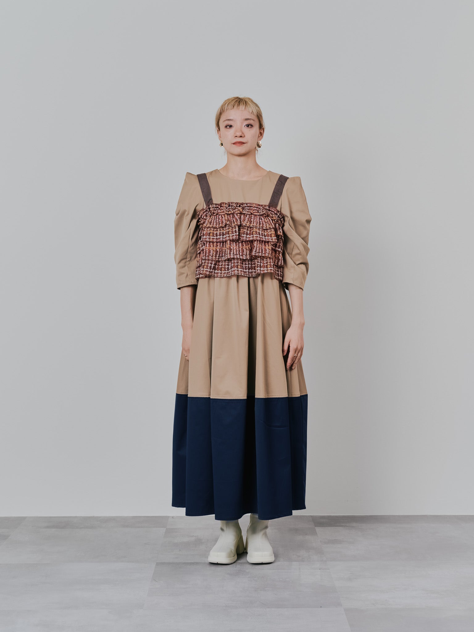 チェックプリントフリルティアードビスチェ [603335] brown