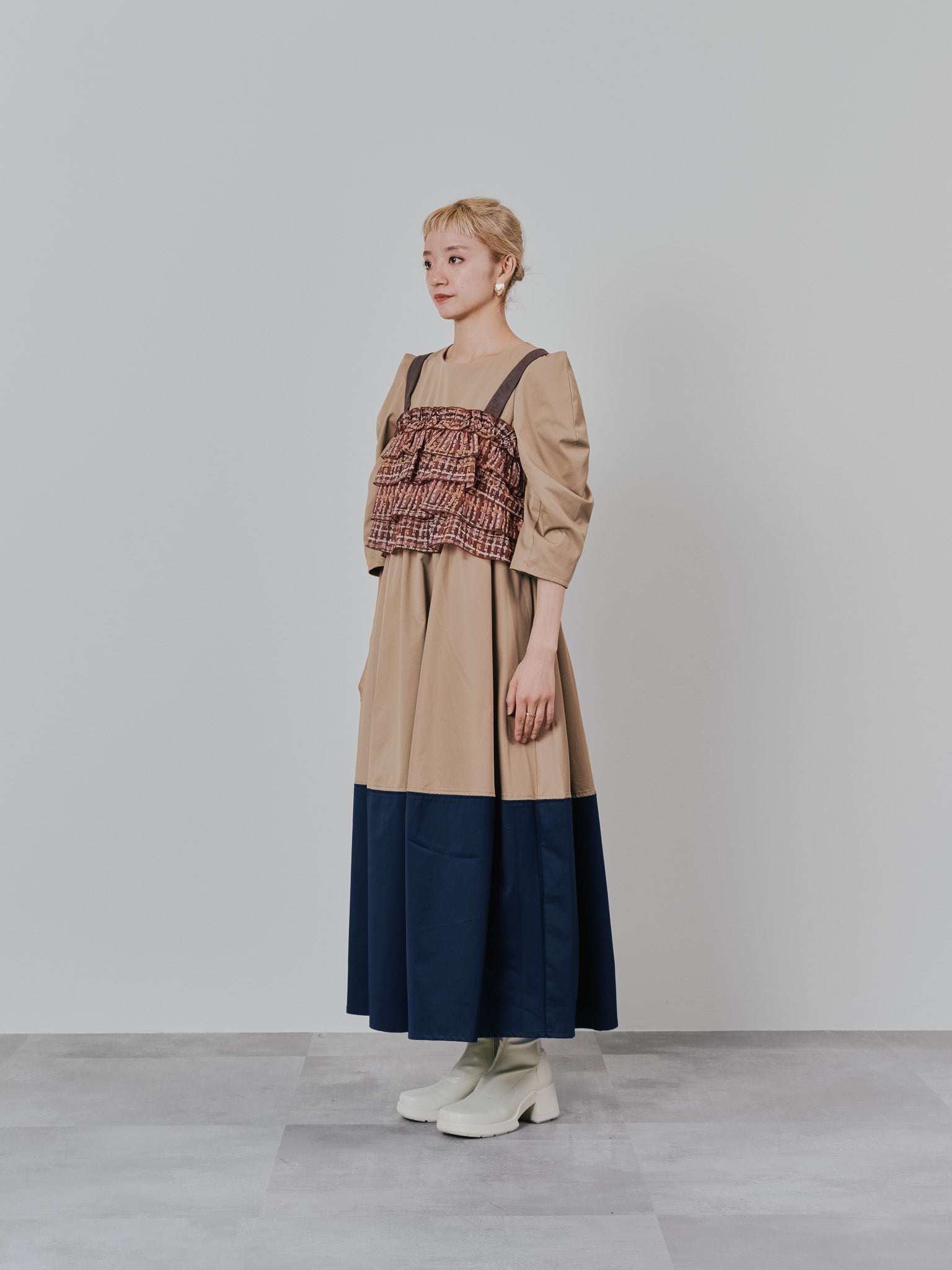 チェックプリントフリルティアードビスチェ [603335] brown