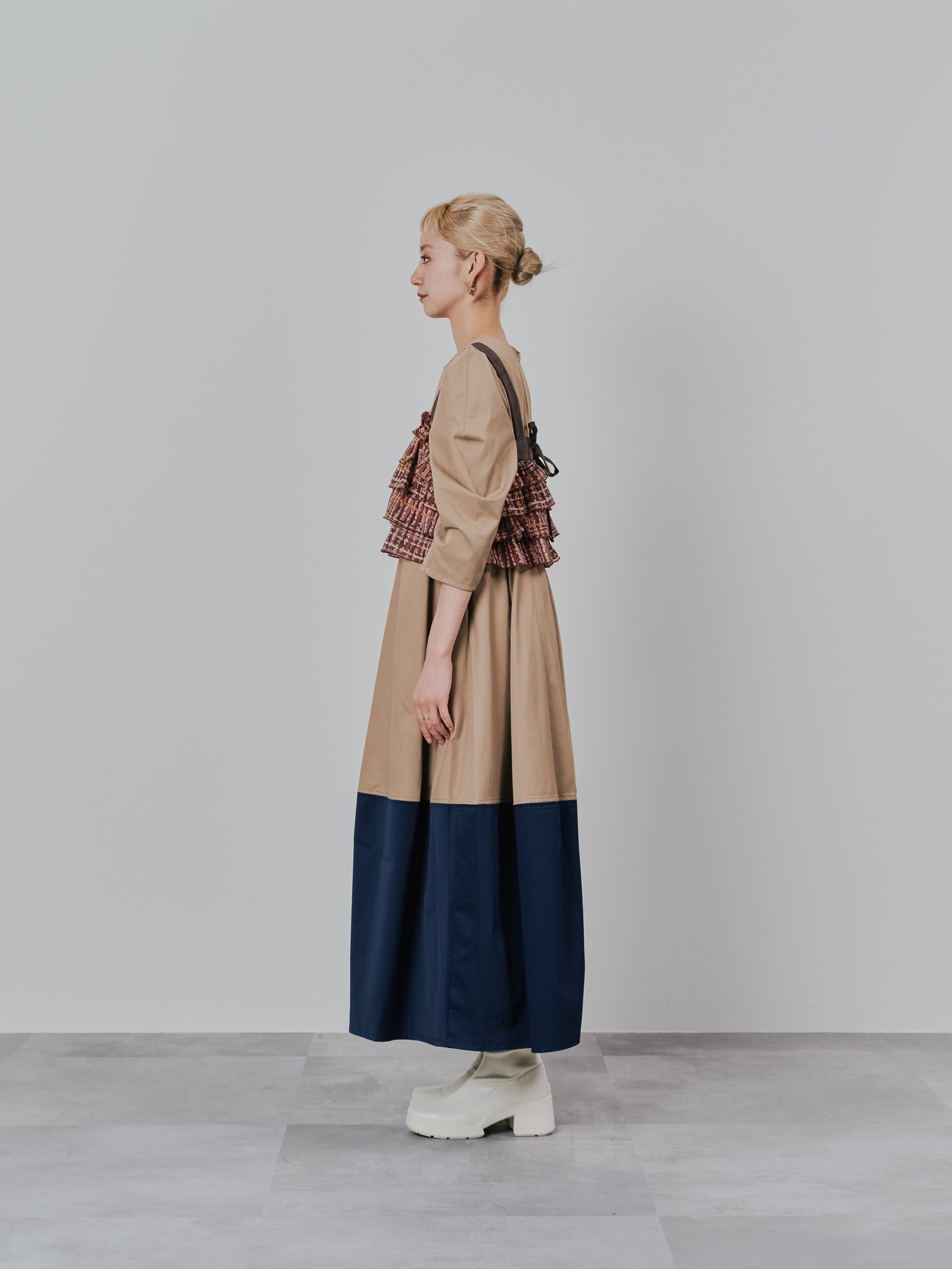 チェックプリントフリルティアードビスチェ [603335] brown