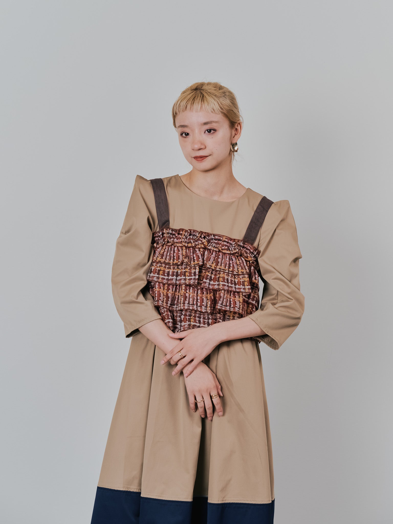 チェックプリントフリルティアードビスチェ [603335] brown