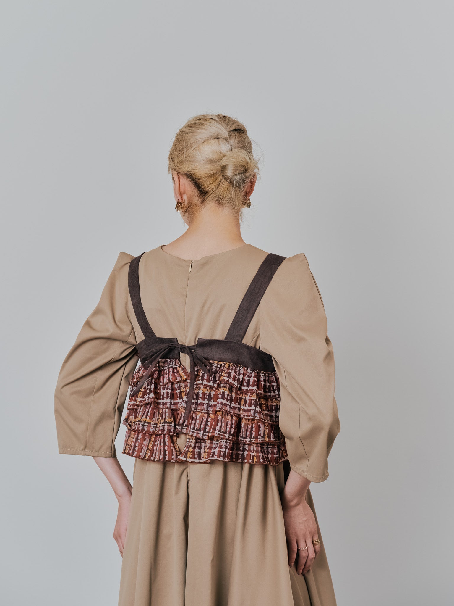 チェックプリントフリルティアードビスチェ [603335] brown