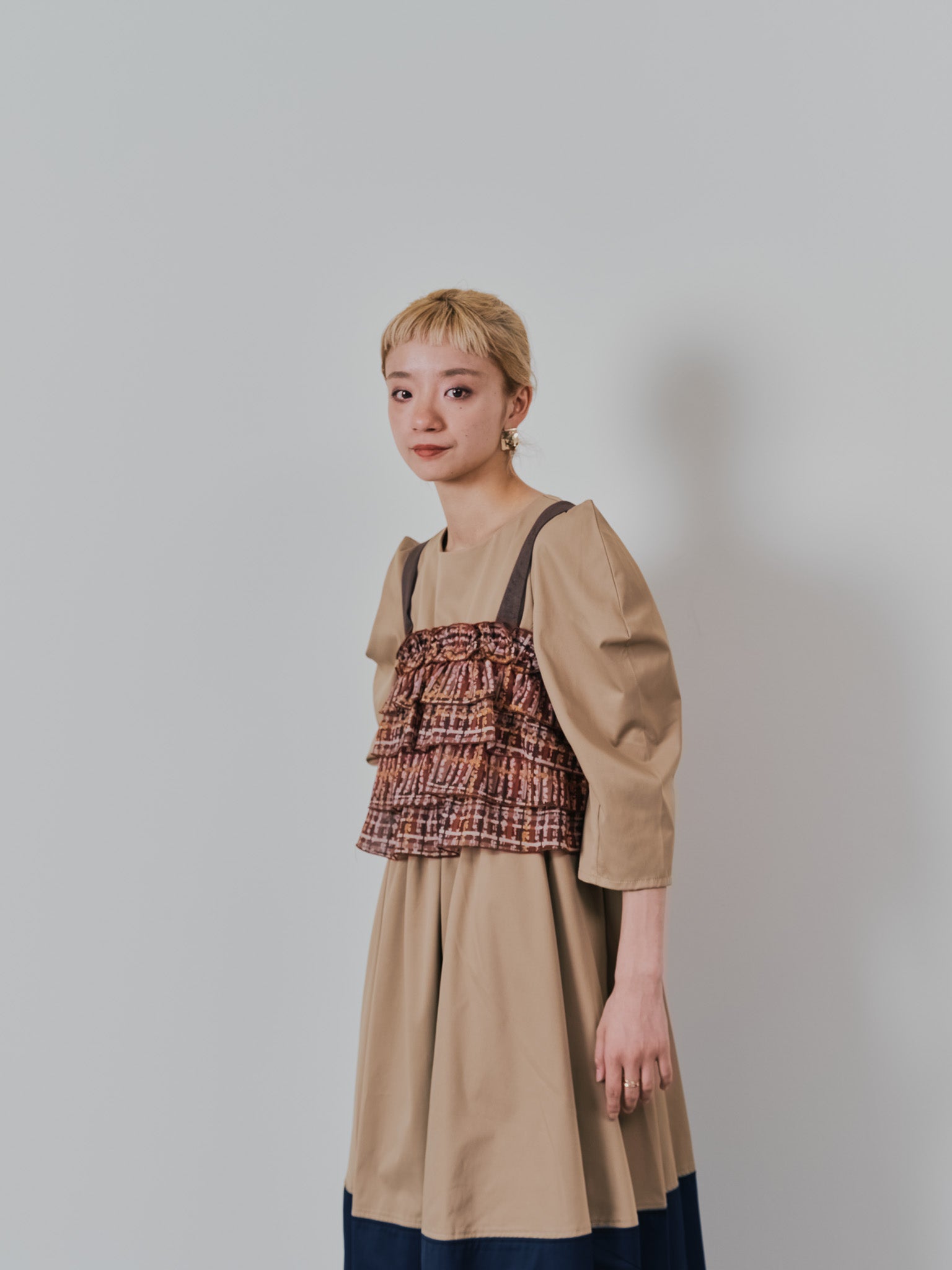 チェックプリントフリルティアードビスチェ [603335] brown