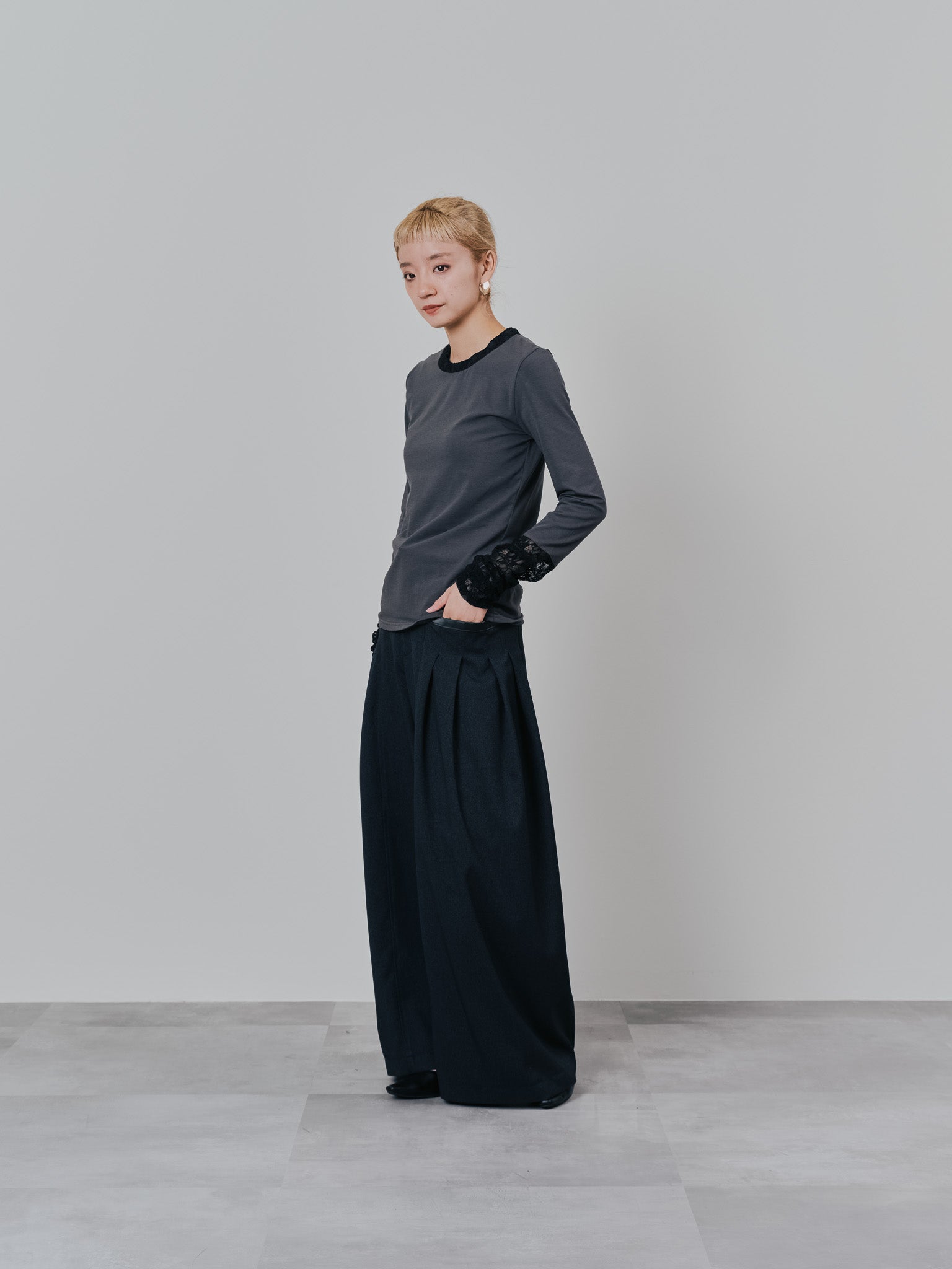 チェックボリュームタックパンツ [603331] charcoal