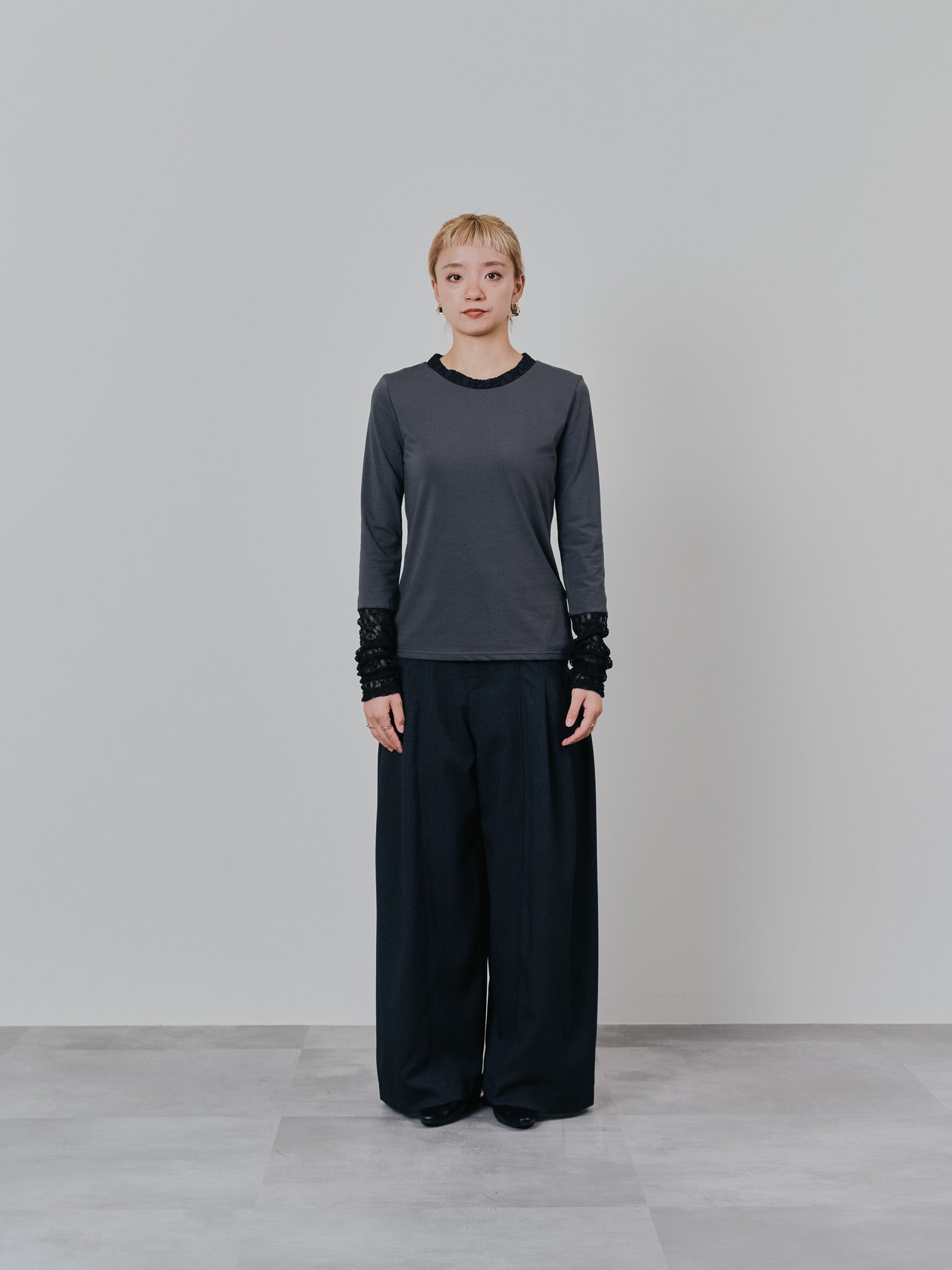 チェックボリュームタックパンツ [603331] charcoal