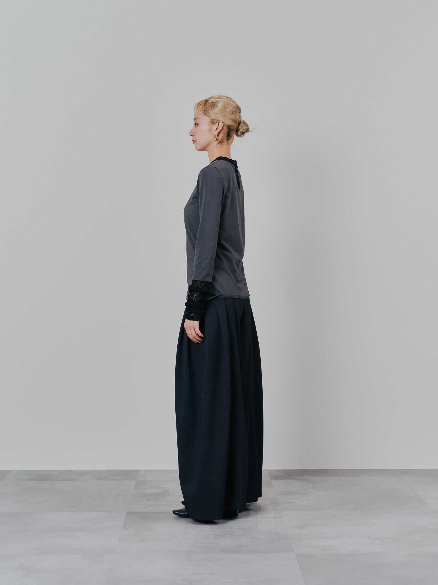 チェックボリュームタックパンツ [603331] charcoal