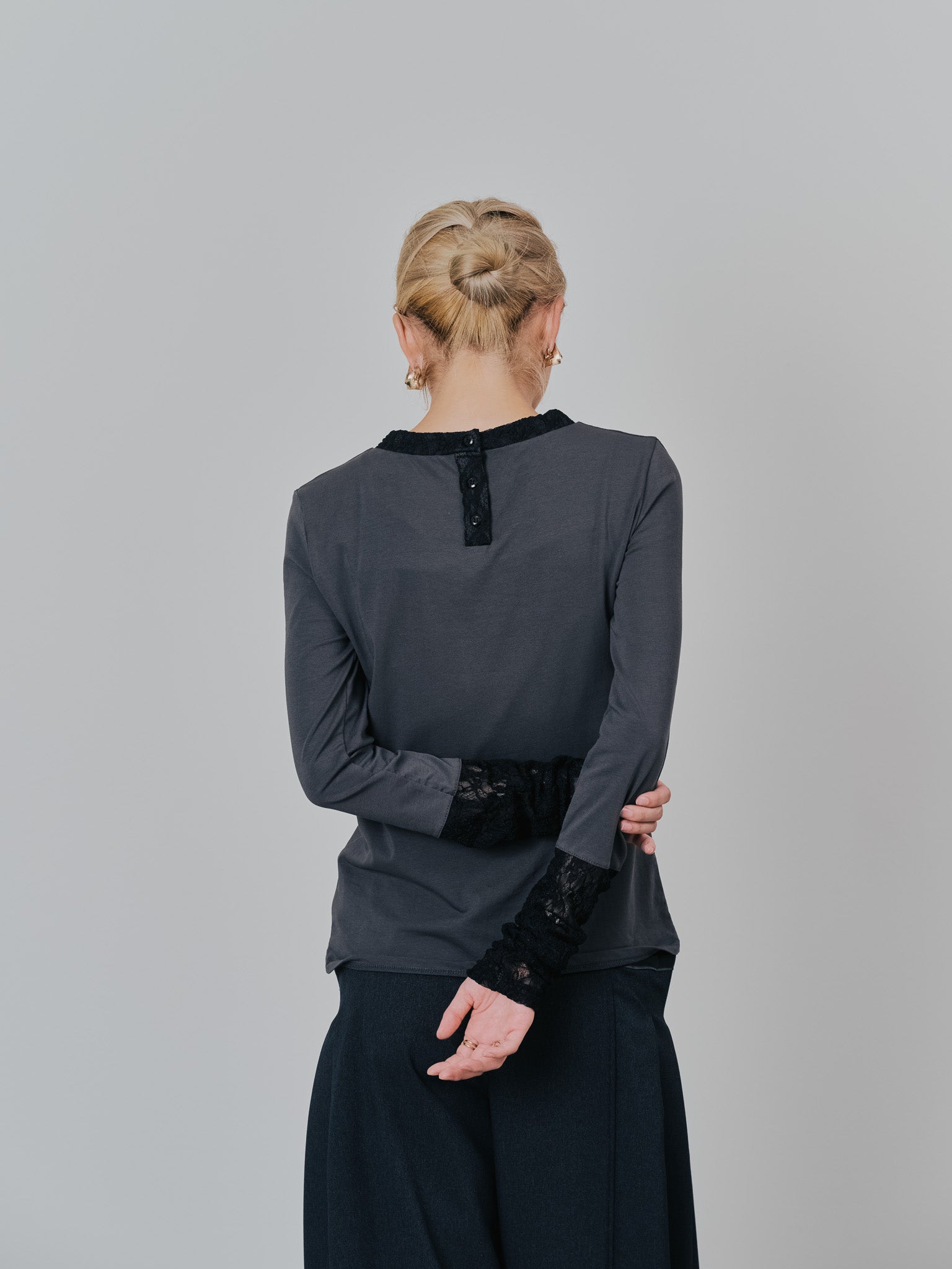 袖レースロンT [601400] charcoal