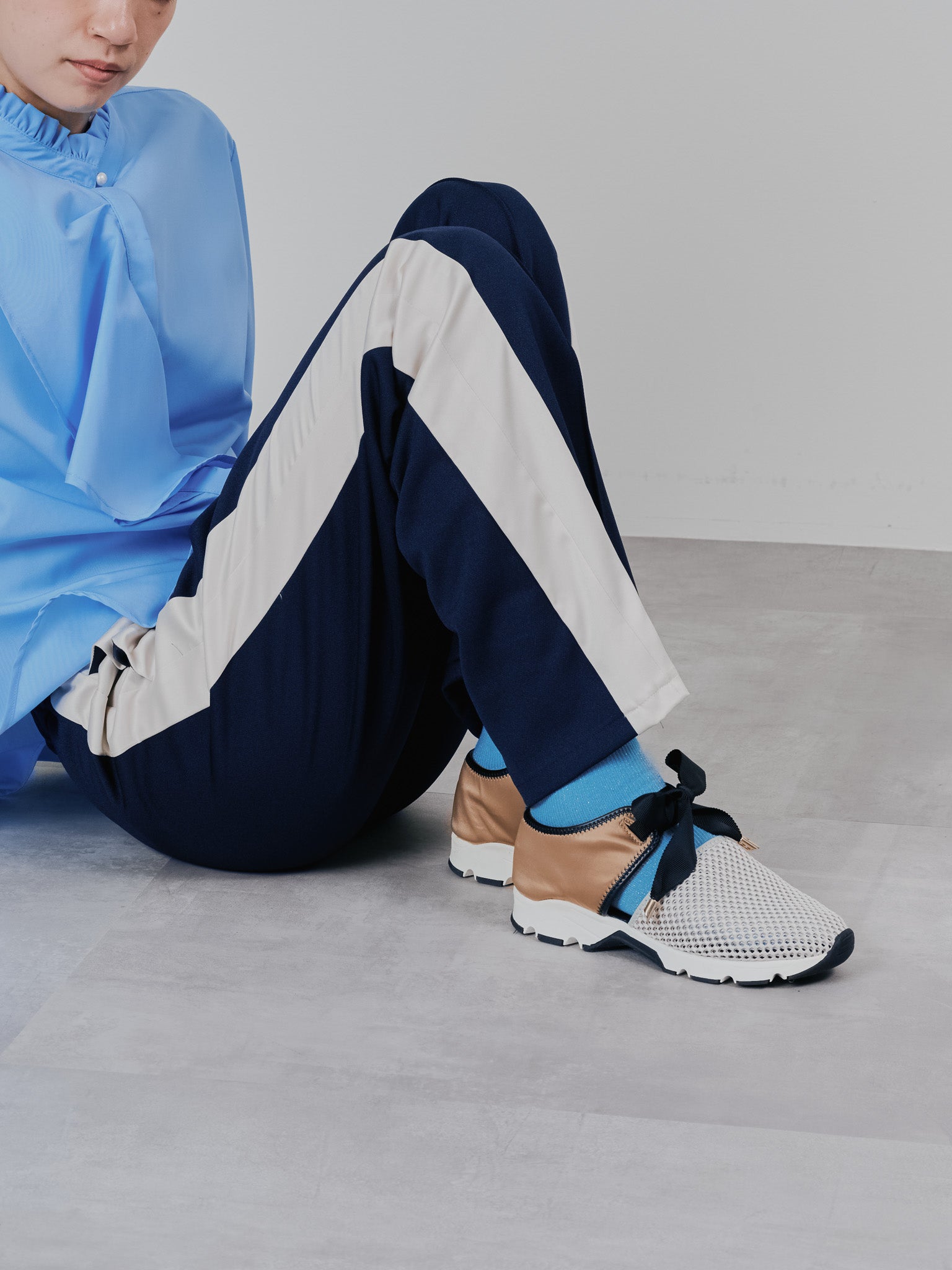 配色サイドライントラックパンツ [603340] navy
