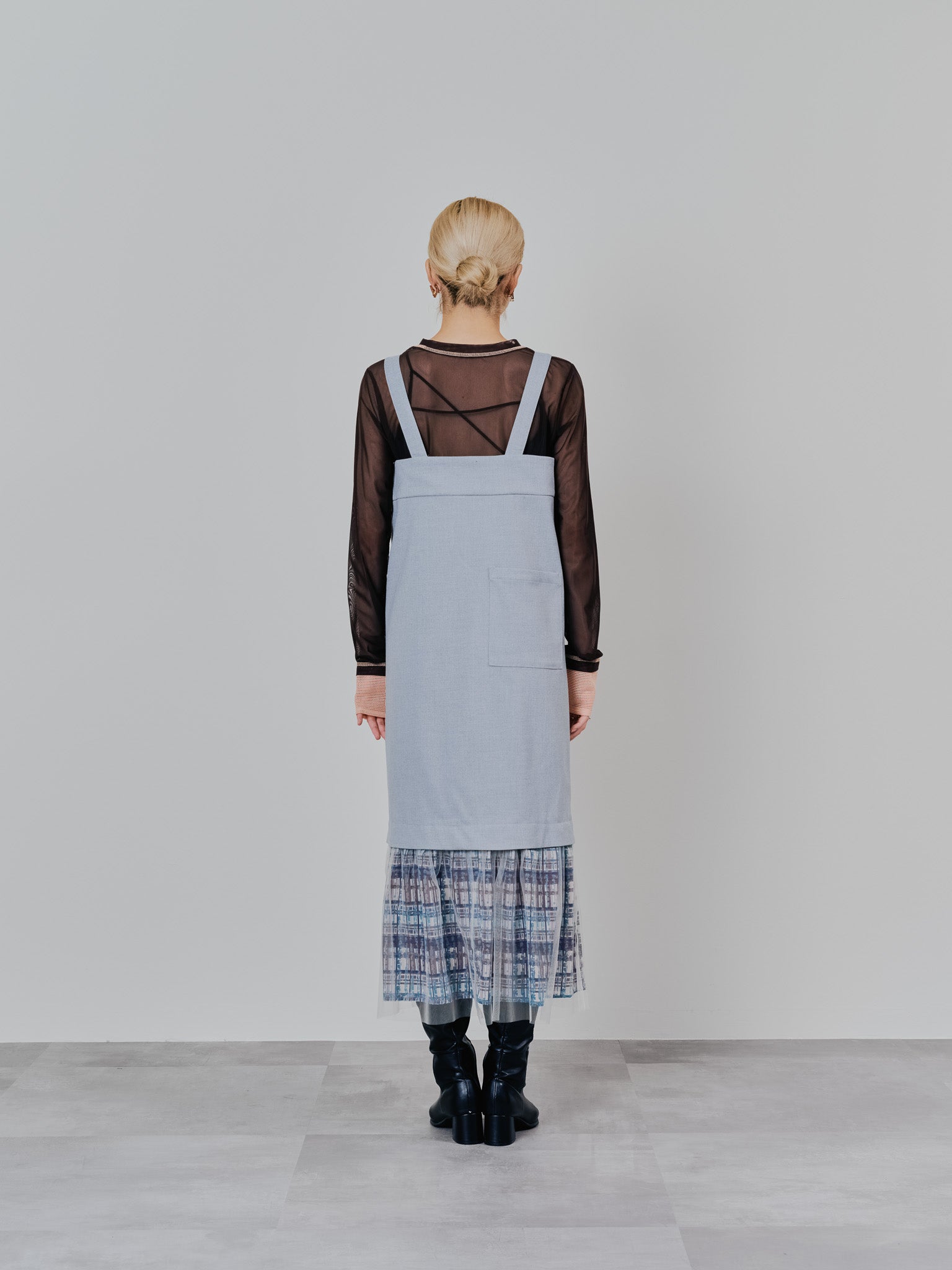 ヘムチェックサスペンダー付スカート [603341] grey