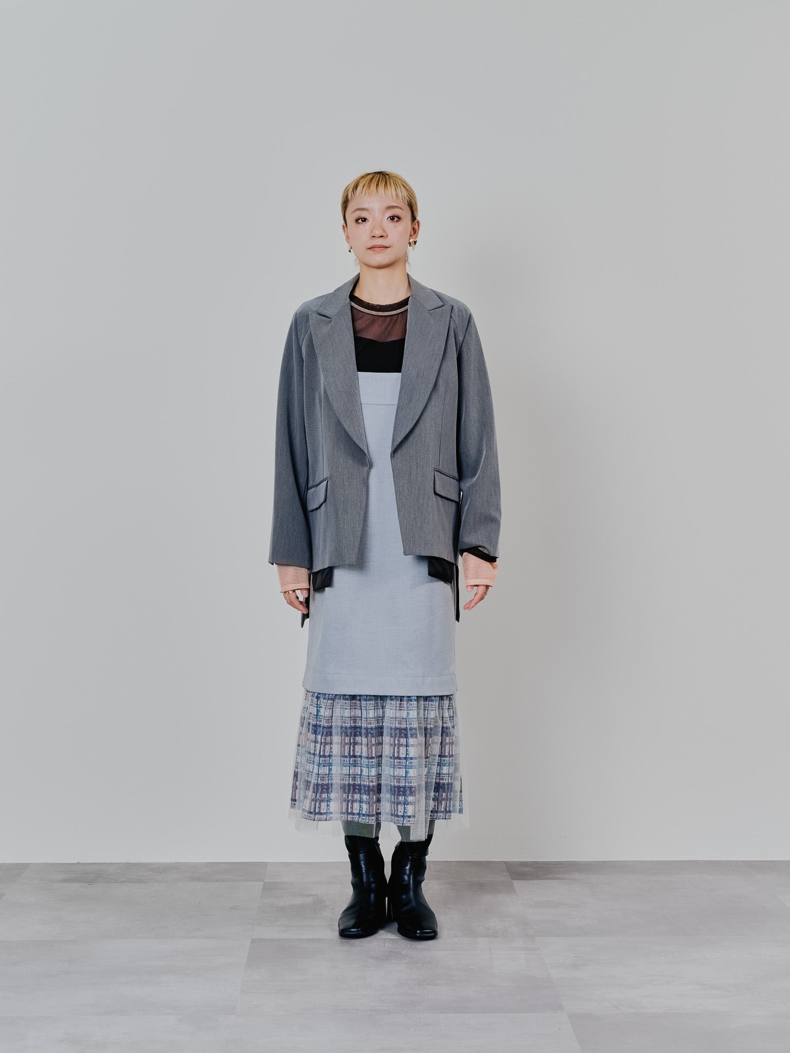 ヘムチェックサスペンダー付スカート [603341] grey