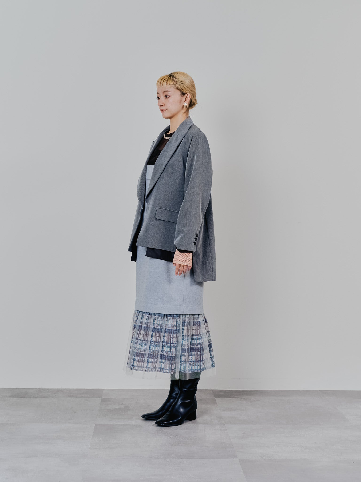 ヘムチェックサスペンダー付スカート [603341] grey
