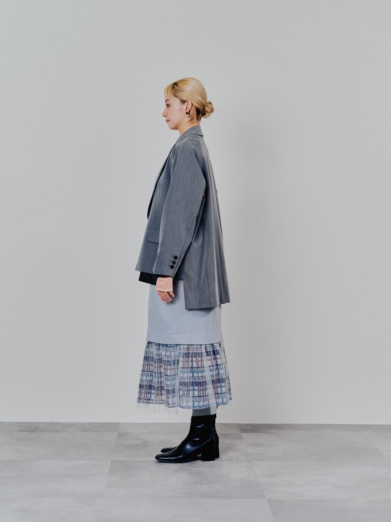 ヘムチェックサスペンダー付スカート [603341] grey