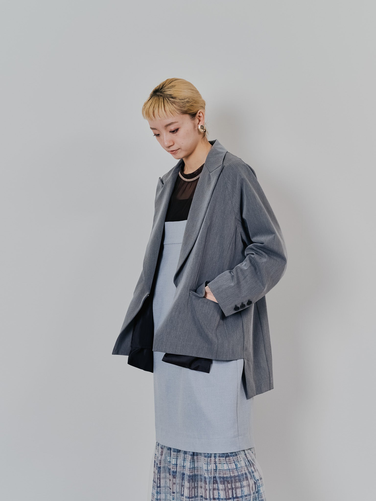 配色ストライプポイントアシメヘムジャケット [605544] charcoal