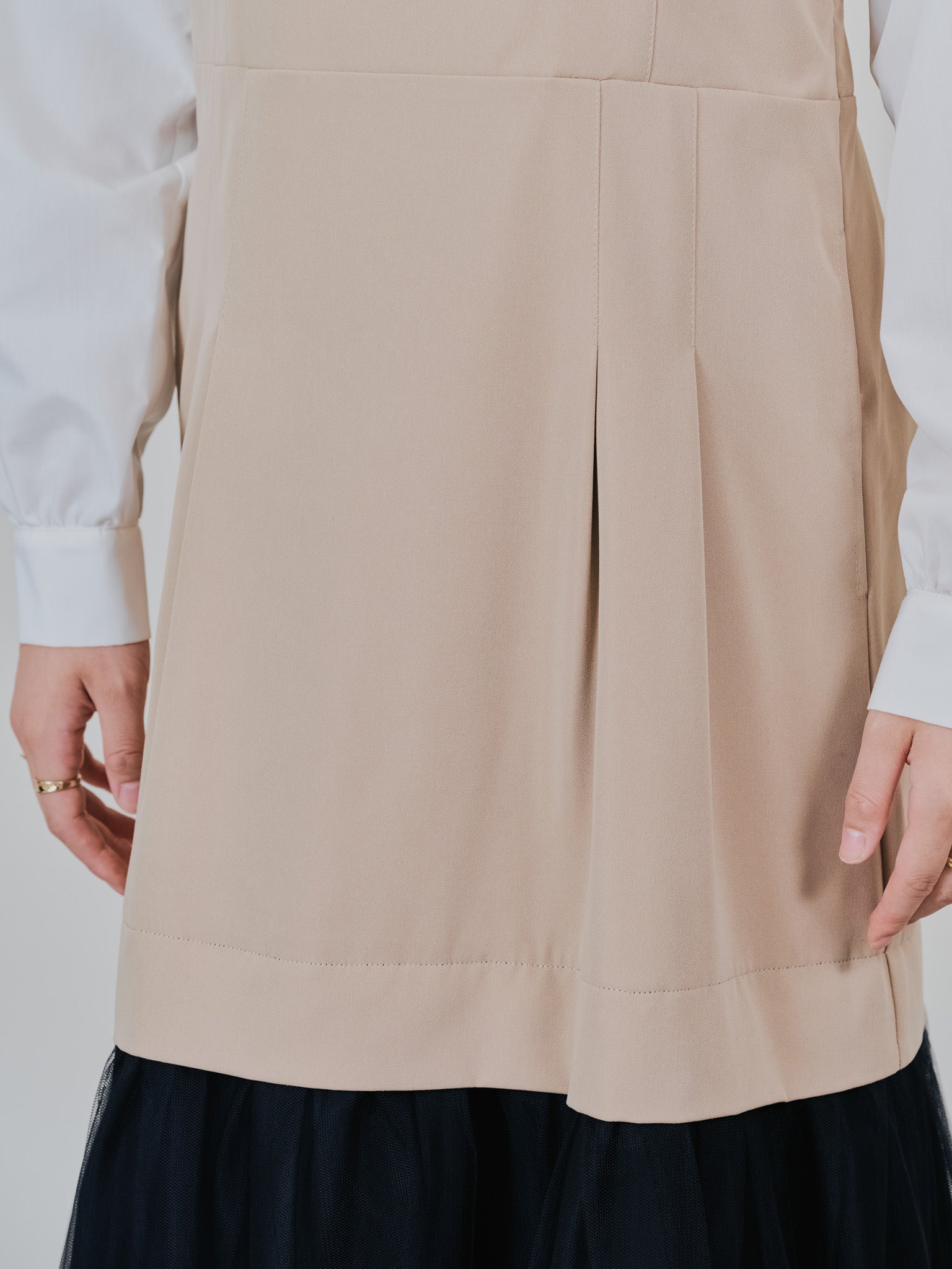 【SALE】チュールドッキングチノジャンパースカ―ト [601418] beige