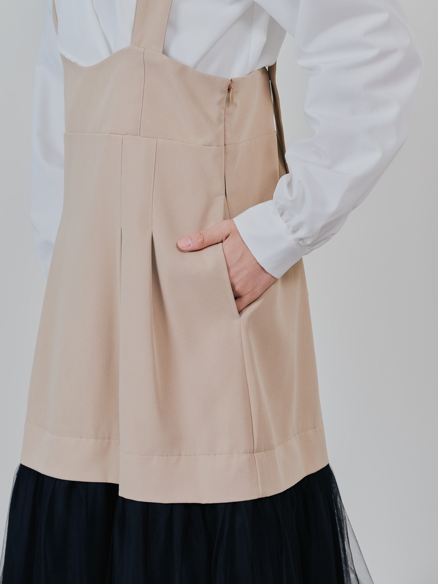 【SALE】チュールドッキングチノジャンパースカ―ト [601418] beige