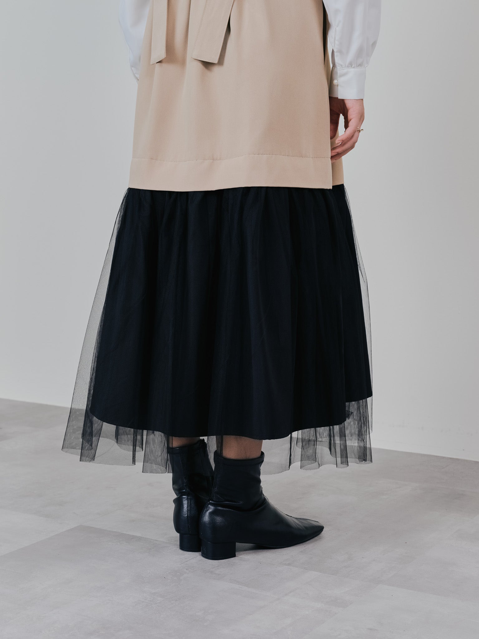 【SALE】チュールドッキングチノジャンパースカ―ト [601418] beige