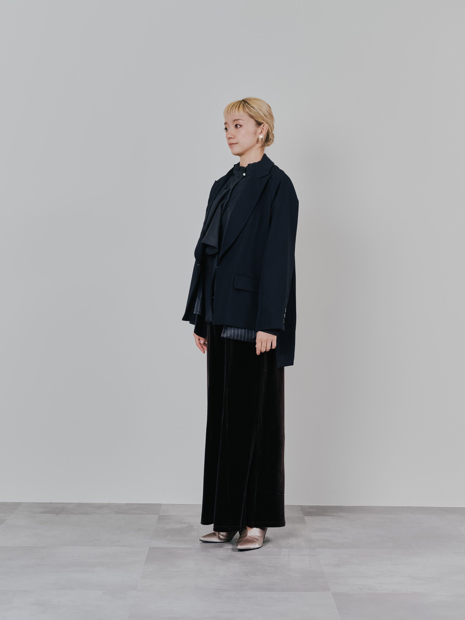 配色ストライプポイントアシメヘムジャケット [605544] black