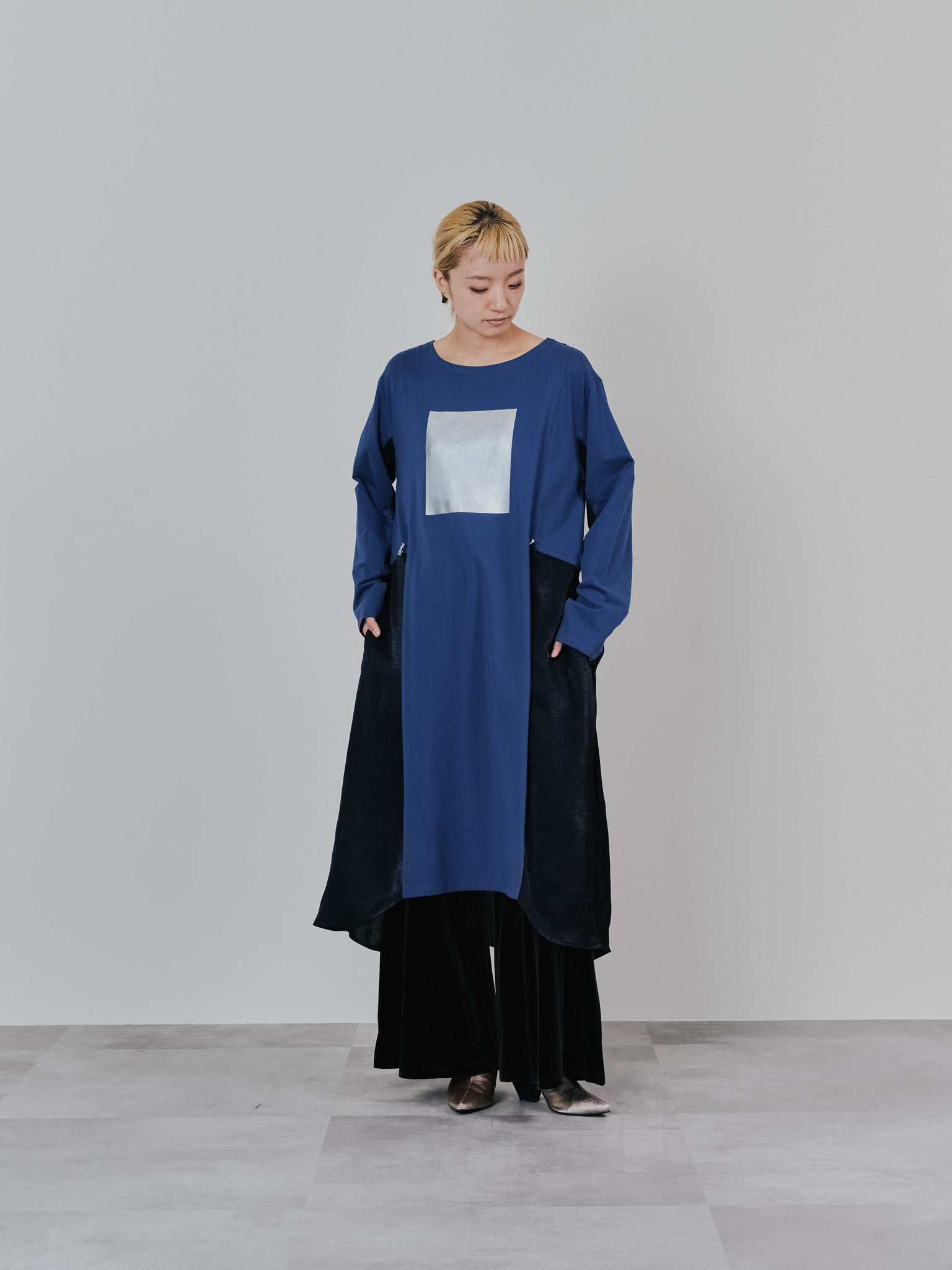 箔プリントカットソーワンピース [601416] blue