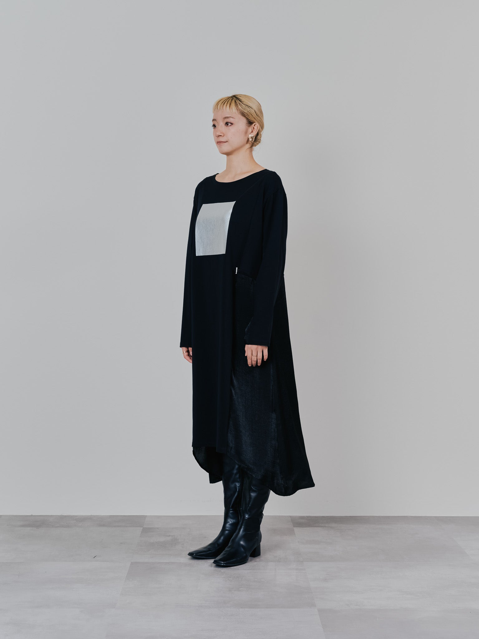 箔プリントカットソーワンピース [601416] black
