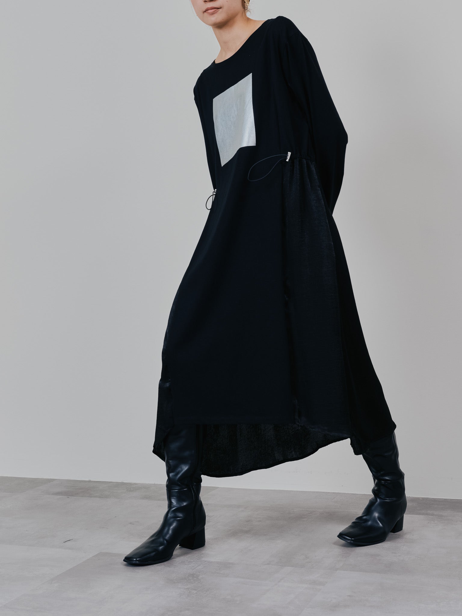 箔プリントカットソーワンピース [601416] black