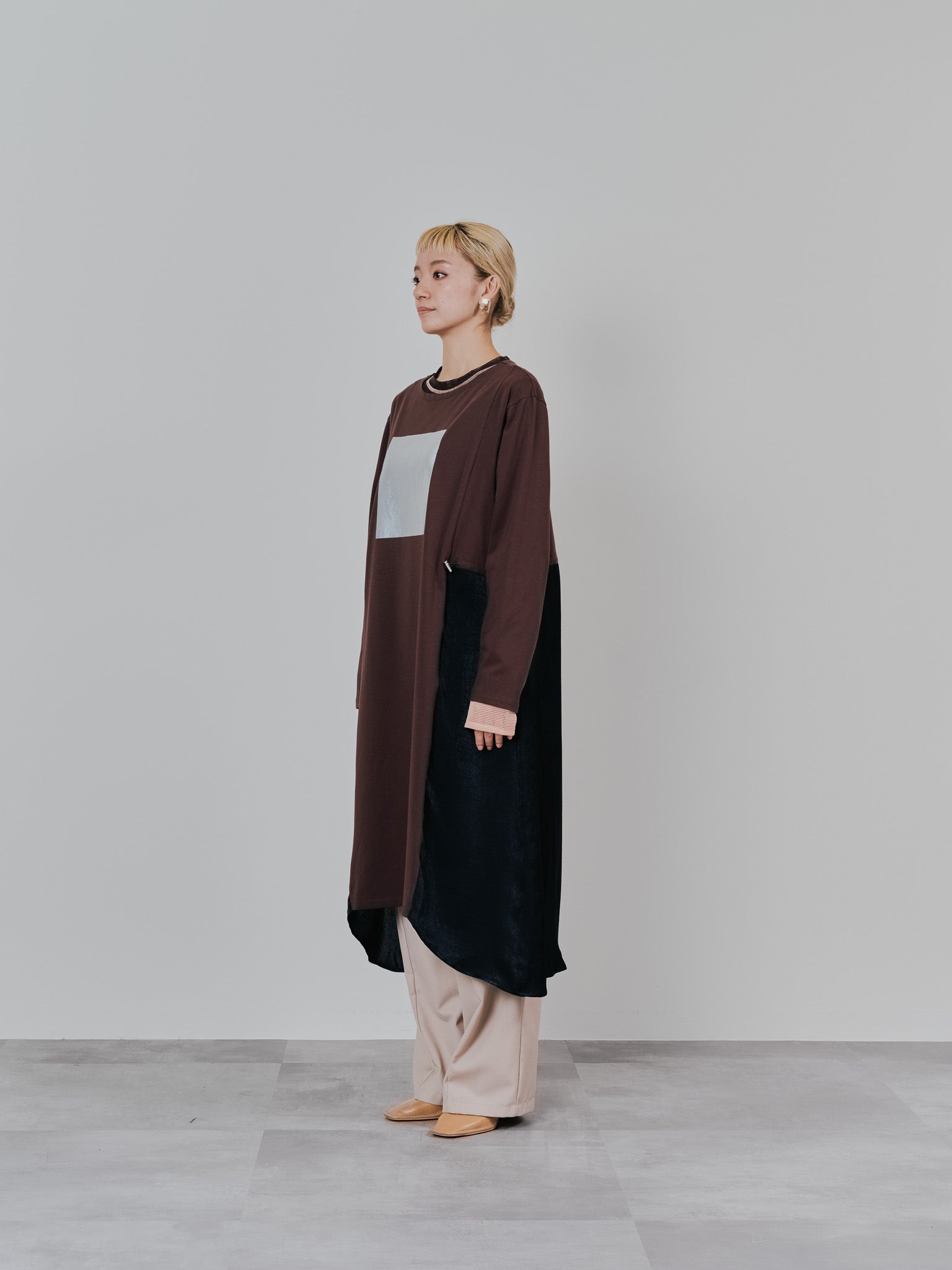 箔プリントカットソーワンピース [601416] brown