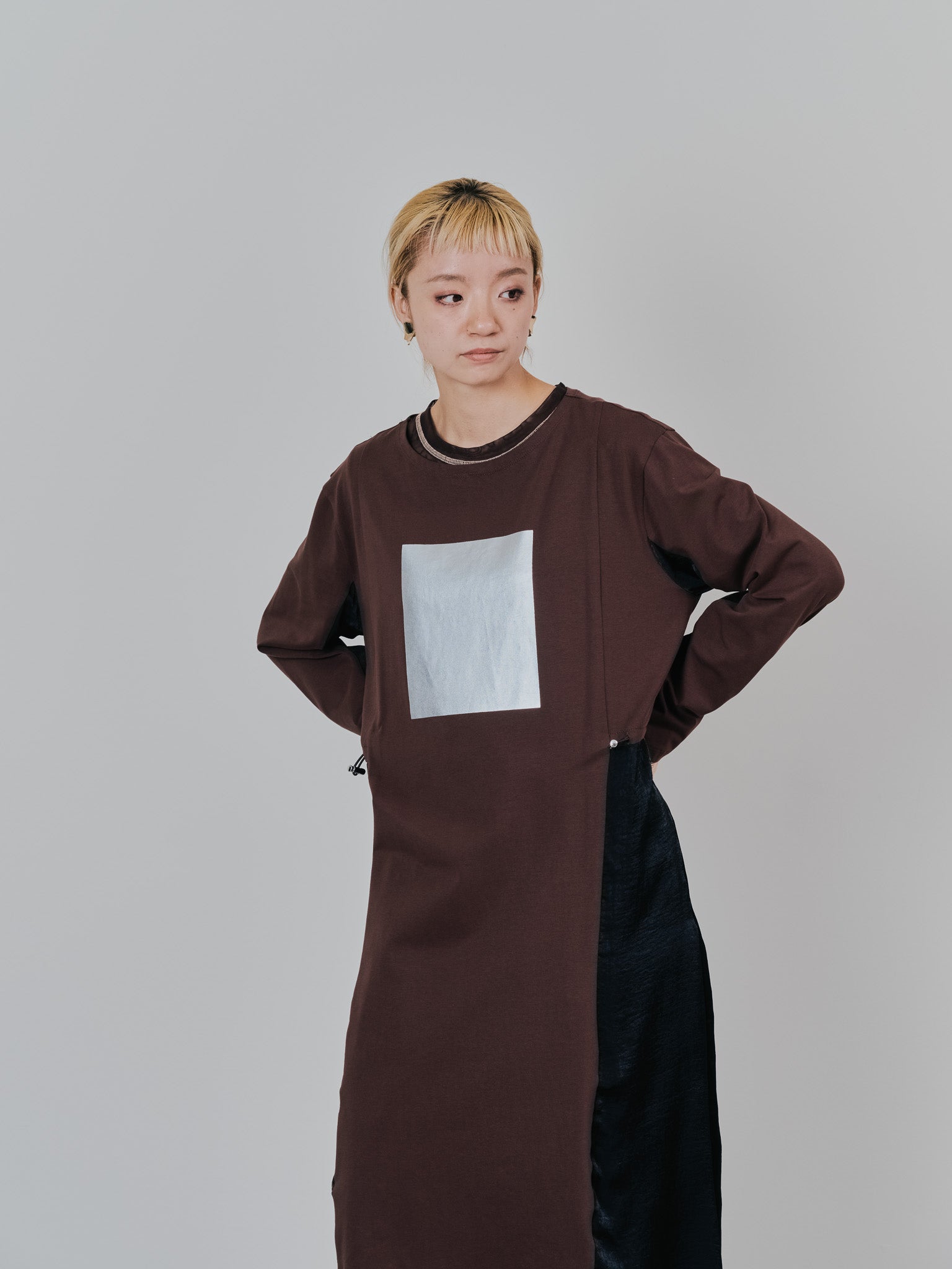 箔プリントカットソーワンピース [601416] brown