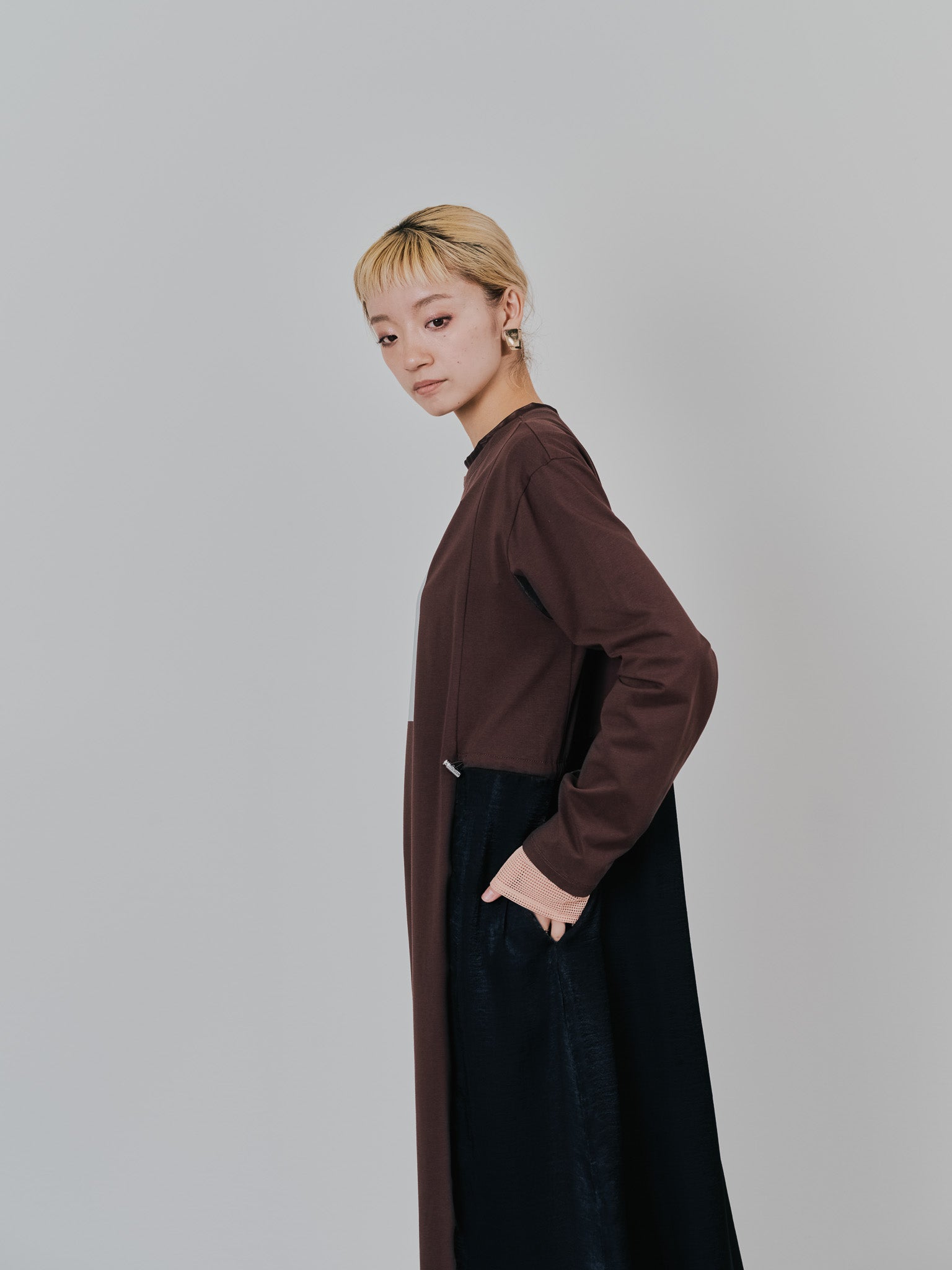 箔プリントカットソーワンピース [601416] brown