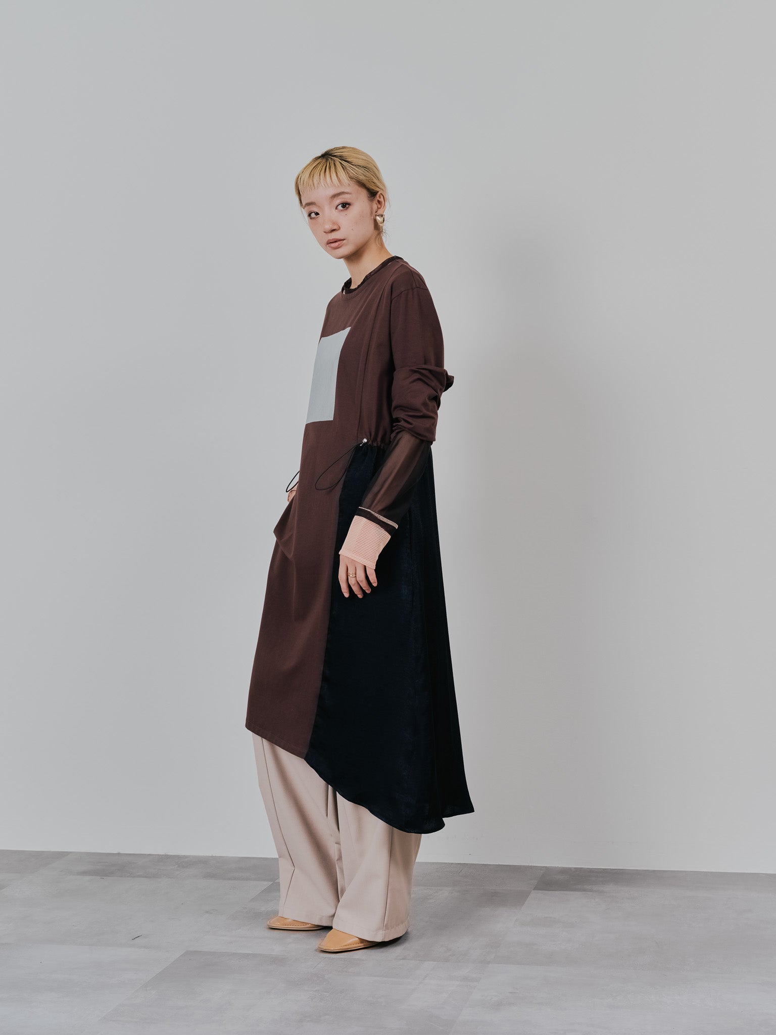 箔プリントカットソーワンピース [601416] brown