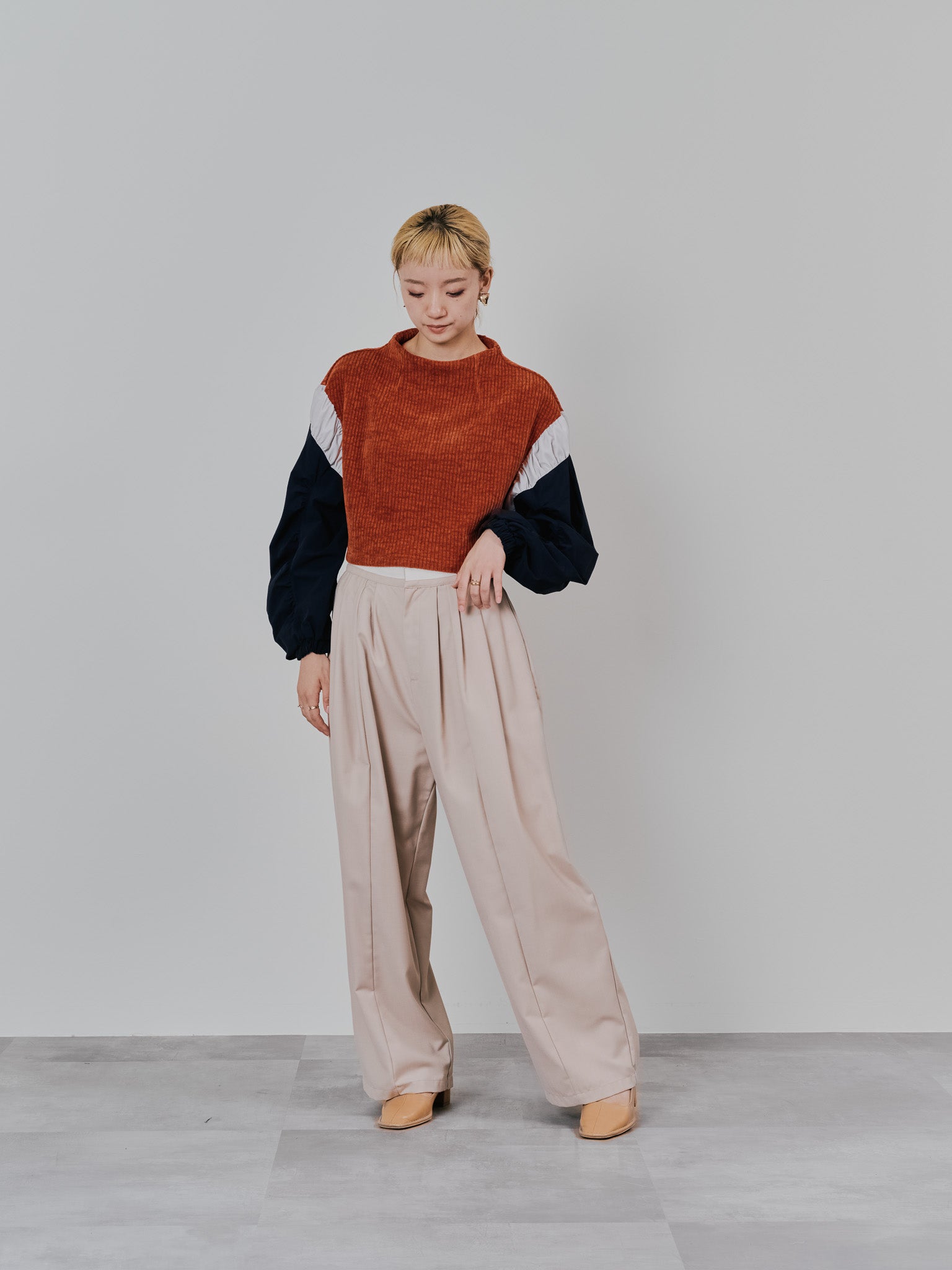 MA-1 スリーブコーデュロイライクニットソー [608316] orange