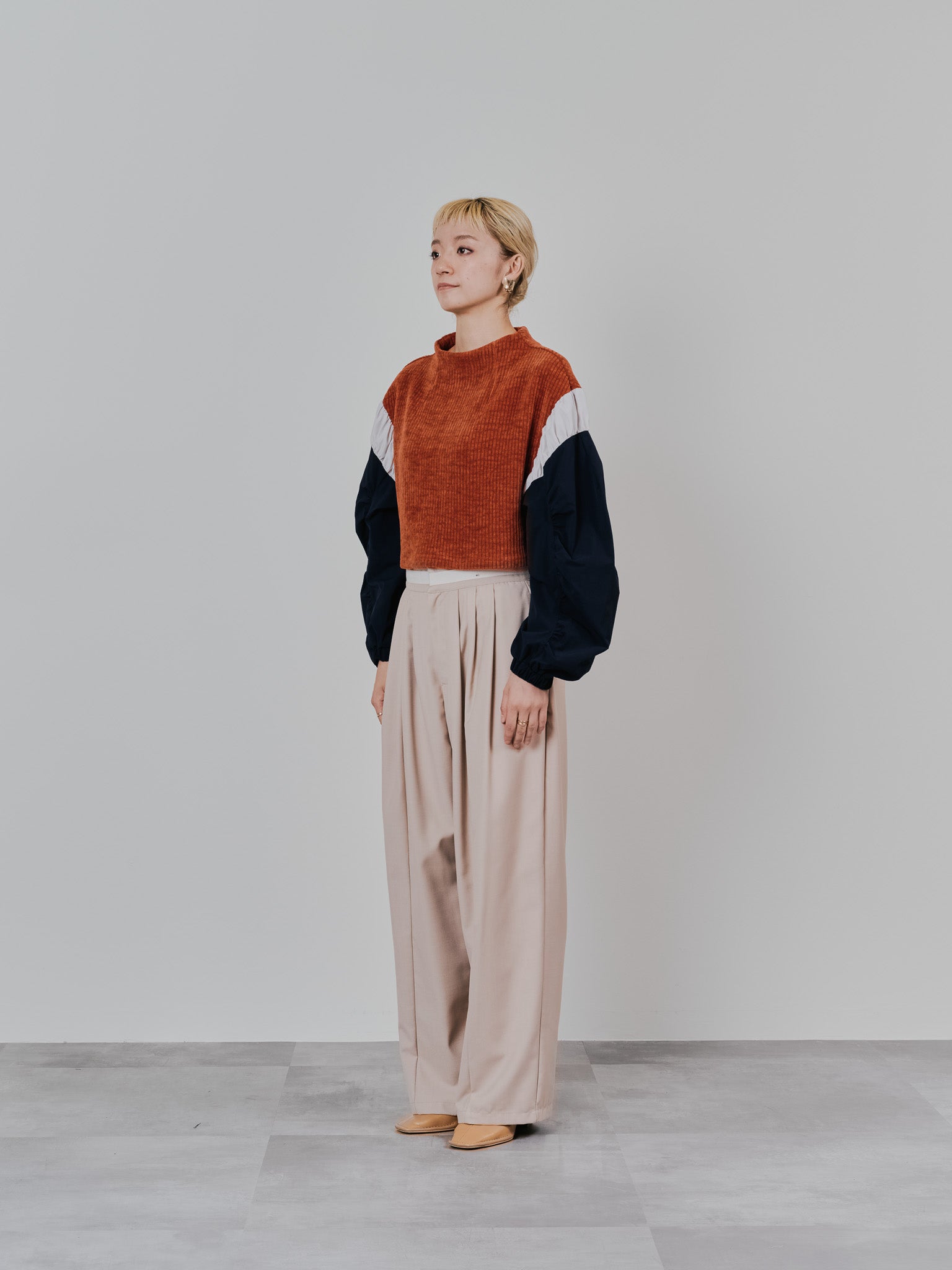 MA-1 スリーブコーデュロイライクニットソー [608316] orange