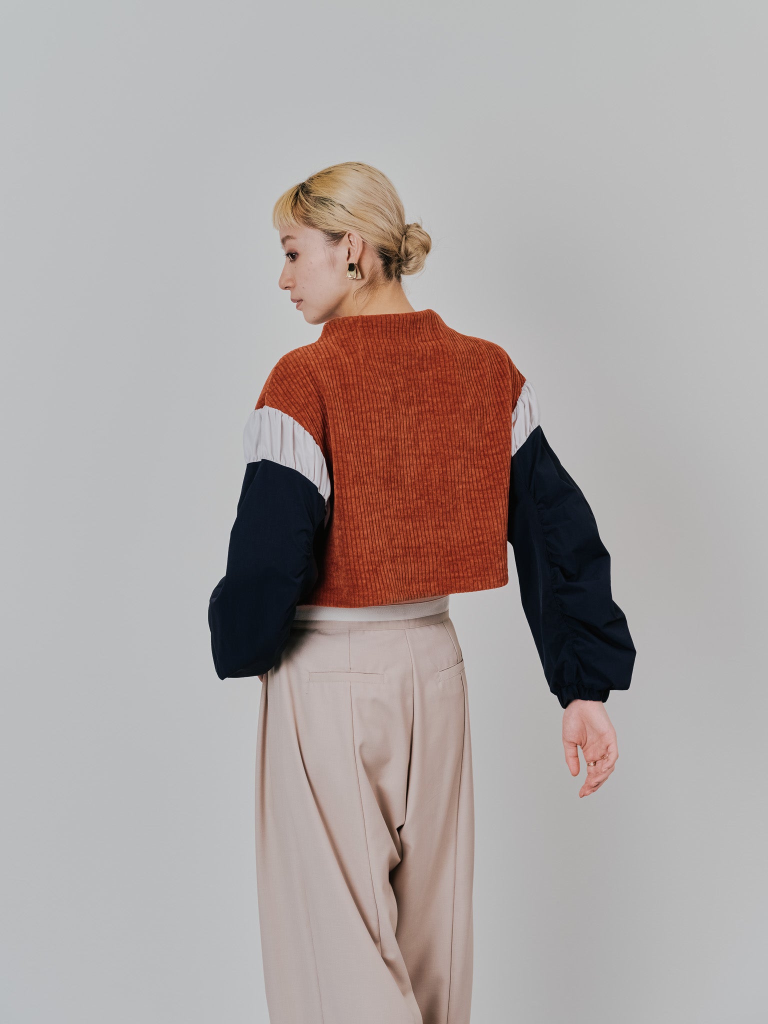 MA-1 スリーブコーデュロイライクニットソー [608316] orange